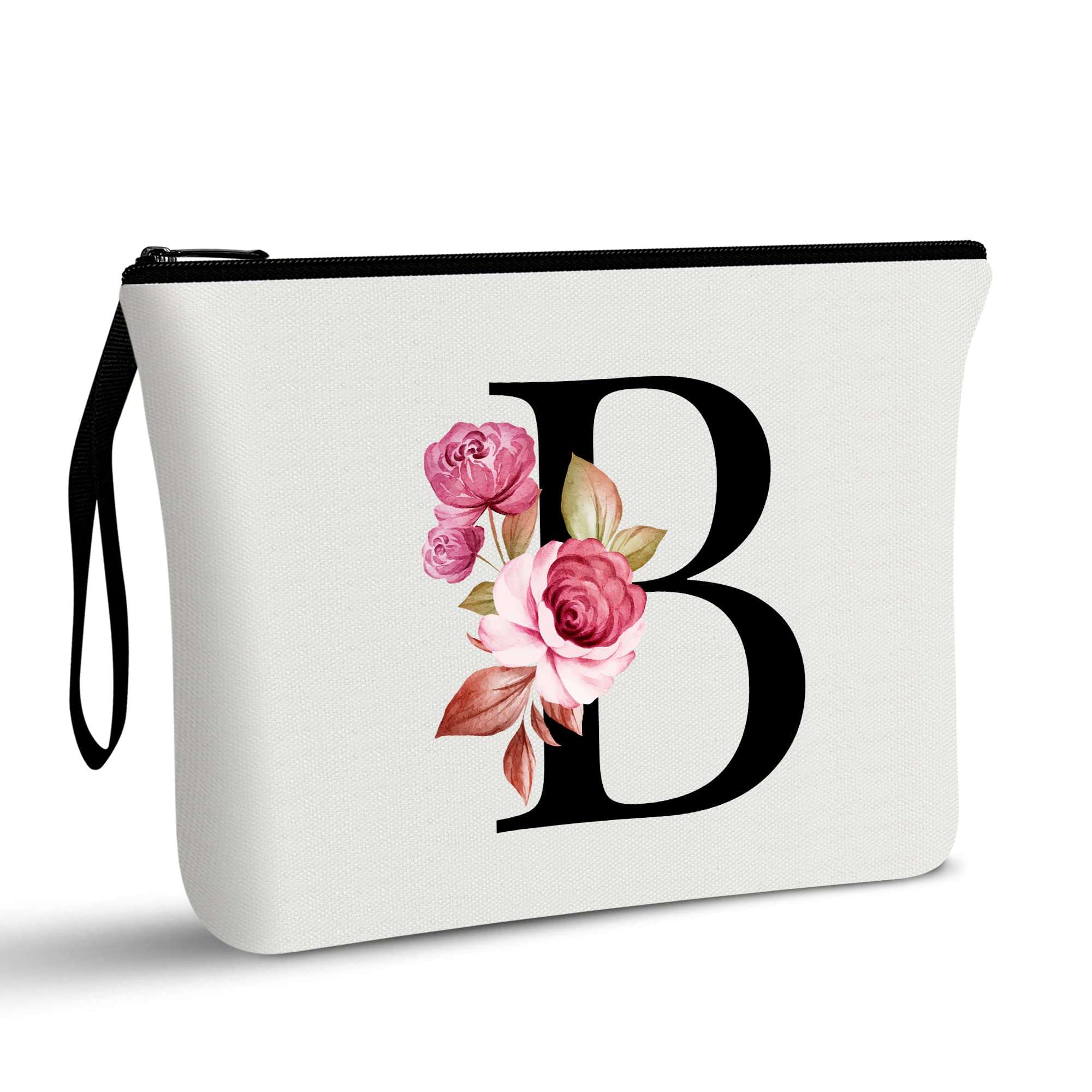Personalized Makeup Bag for Women - Custom Initial Cosmetic Pouch - Perfect Birthday Gift for Mom, Best Friend, Bride & Bridesmaids (White, Size B) - Great for Travel, Bridal Party & Everyday Makeup Storage