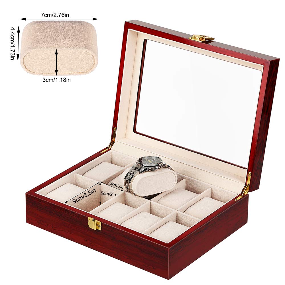 Uten 12-Slot Wooden Watch Box with Removable Pillows & Metal Clasp - Luxury Watch Organizer for Men & Women - Perfect for Watch Collection Storage, Travel, and Gift Giving