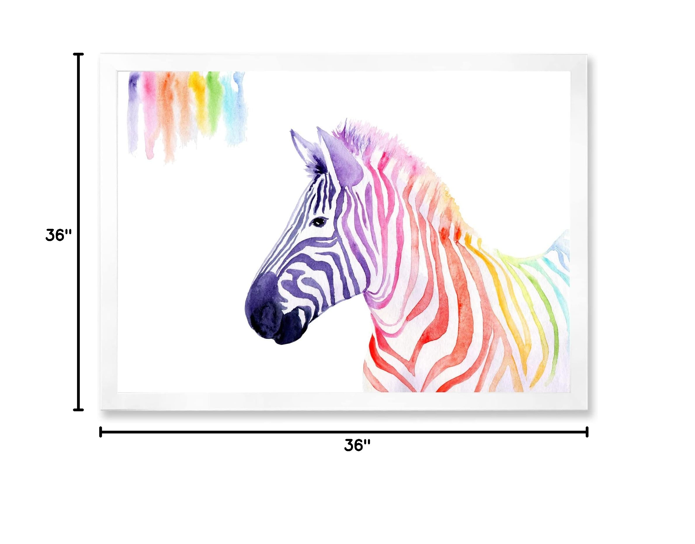 Rainbow Zebra Farmhouse Framed Wall Art - Vibrant Animal Portrait Painting for Living Room, Bedroom & Office Decor - Perfect Gift for Home Interior Design