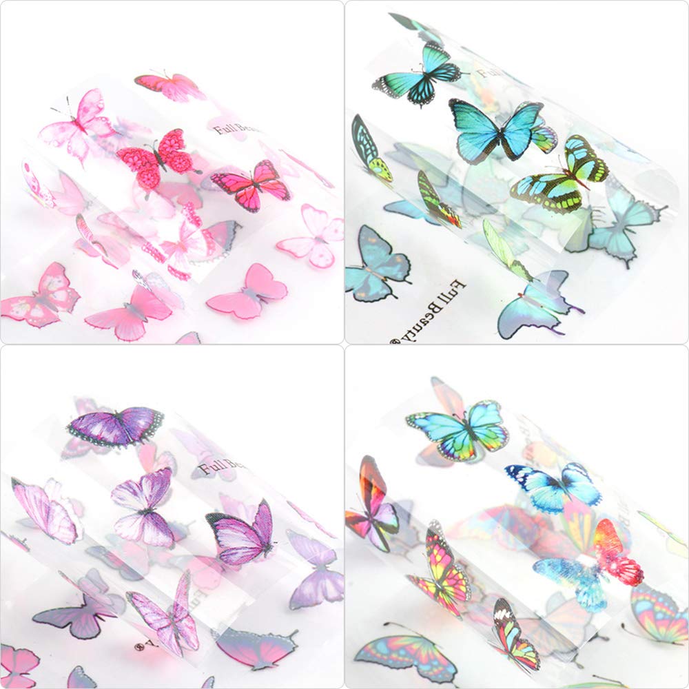 10 Sheets Butterfly Nail Art Foil Transfer Stickers - Holographic Nail Decals for Manicure, DIY Nail Designs - Perfect for Party, Wedding, Salon & Home Nail Art Decoration