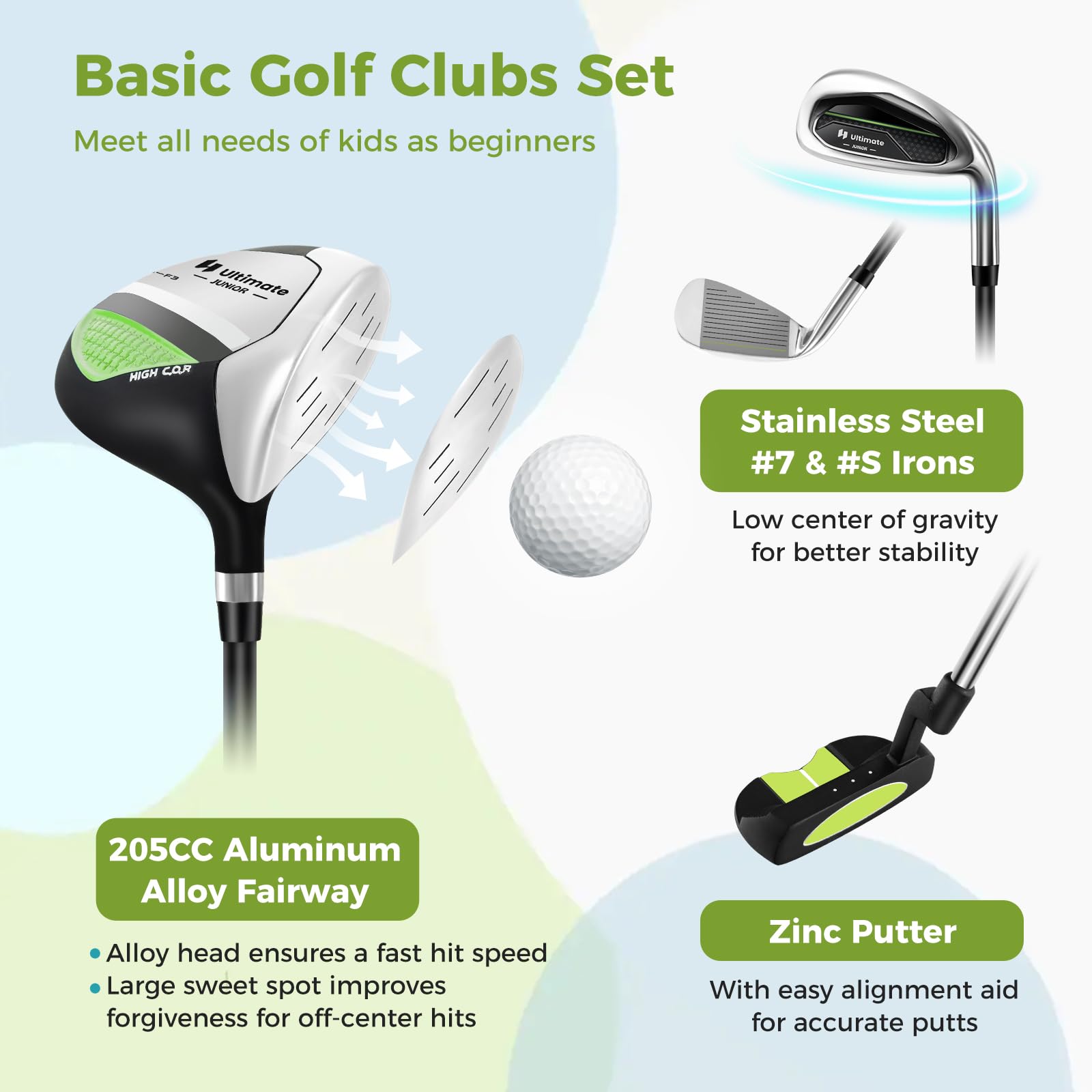 **Goplus Junior Complete Golf Club Set for Kids Ages 5-13 - Right Hand Golf Clubs with Stand Bag, Rain Hood - Perfect for Boys & Girls Learning Golf at Home, Driving Range, or Course**