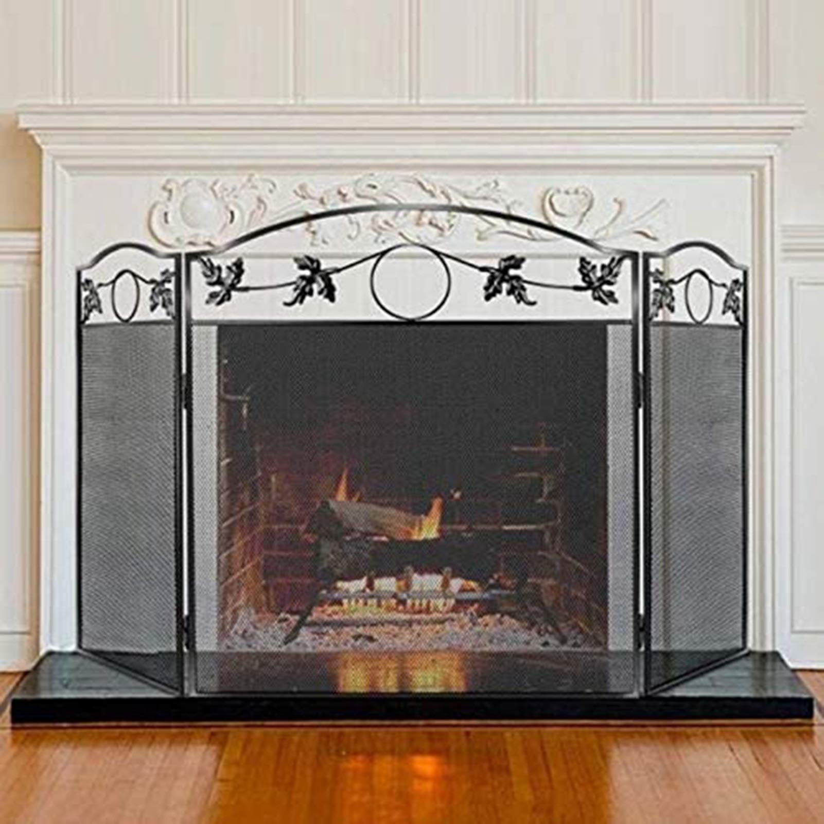3-Panel Black Metal Fireplace Screen - Freestanding Fire Guard with Mesh for Child & Pet Safety - Perfect for Living Rooms, Bedrooms, and Fireplace Safety Protection