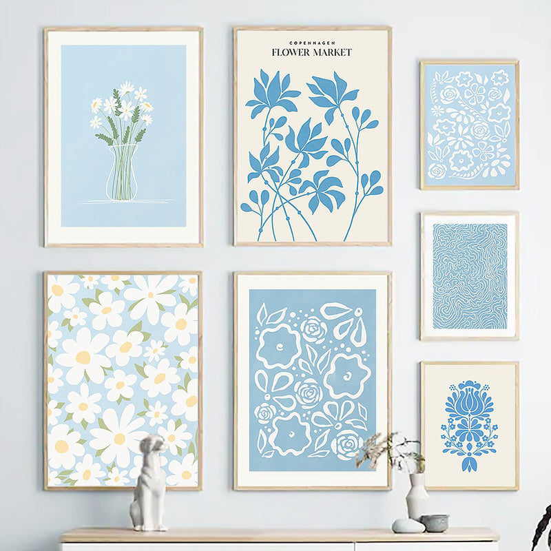 Pale Blue Flower Market Canvas Posters - Vintage Floral Wall Art for Home Decor, Living Room & Bedroom Aesthetic