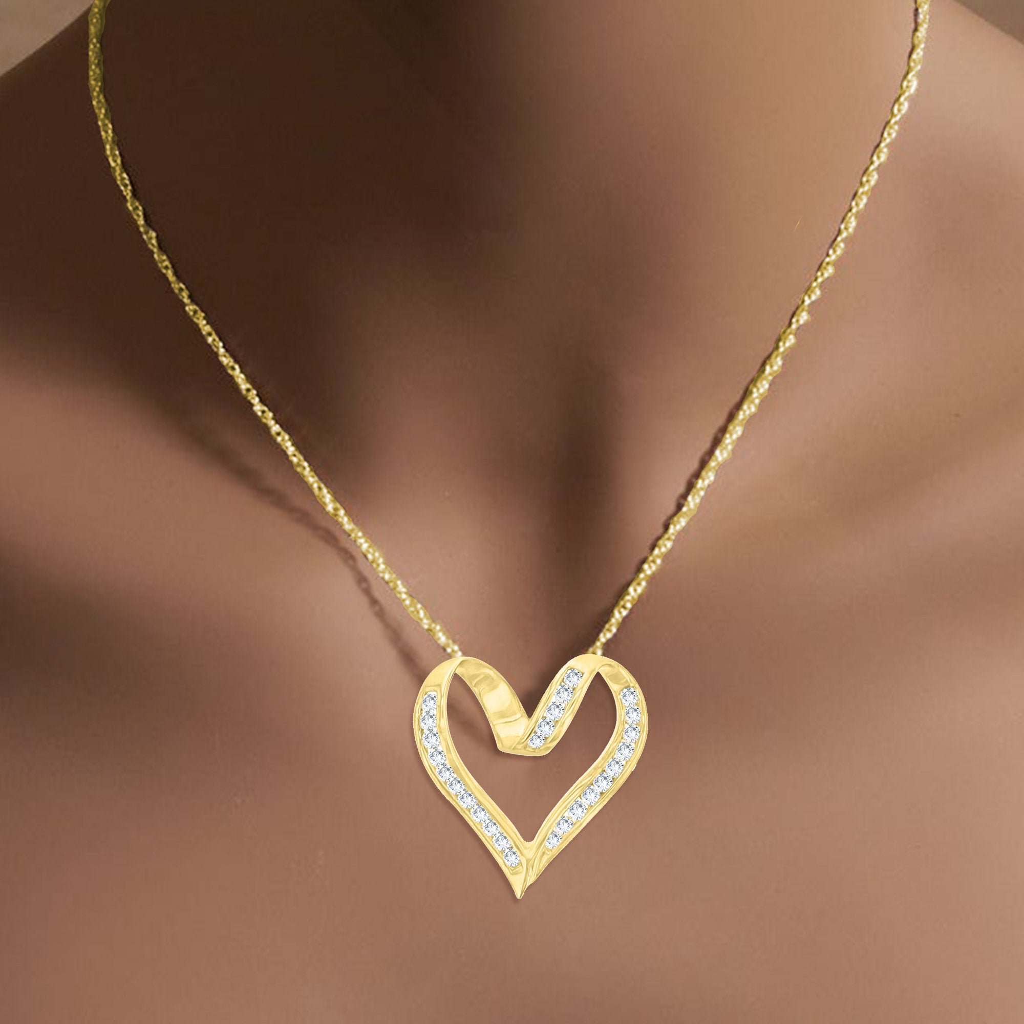 1/2 Carat Diamond Floating Heart Pendant Necklace in 14K Yellow Gold - Perfect for Anniversaries, Valentine's Day & Romantic Gifts