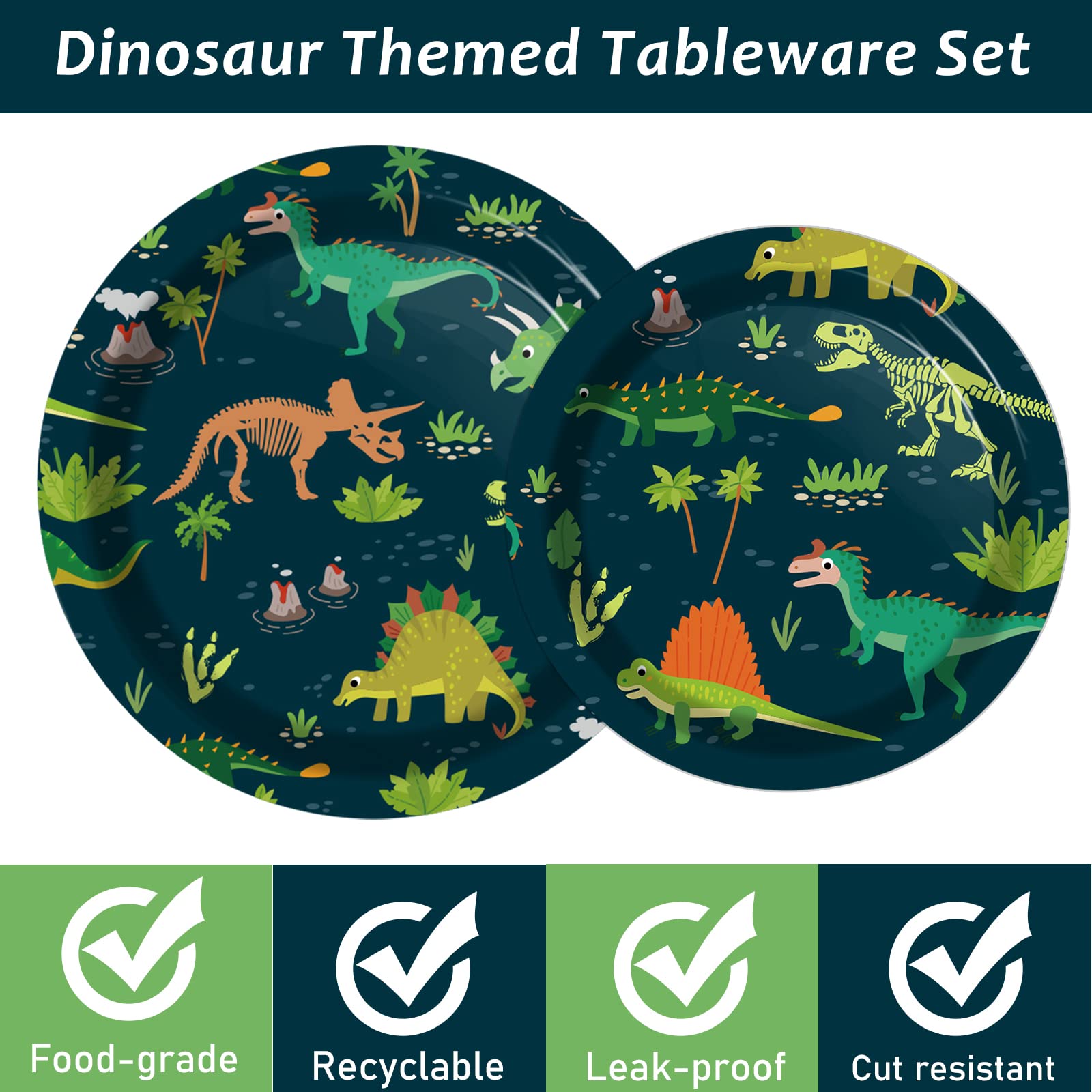 96-Piece Dinosaur Tableware Set - Disposable Dinosaur Plates, Forks & Napkins for Kids Birthday Party - Dino Theme Dinnerware for Boys Shower Decorations - Perfect for Jurassic World Themed Parties & Events (Serves 24 Guests)