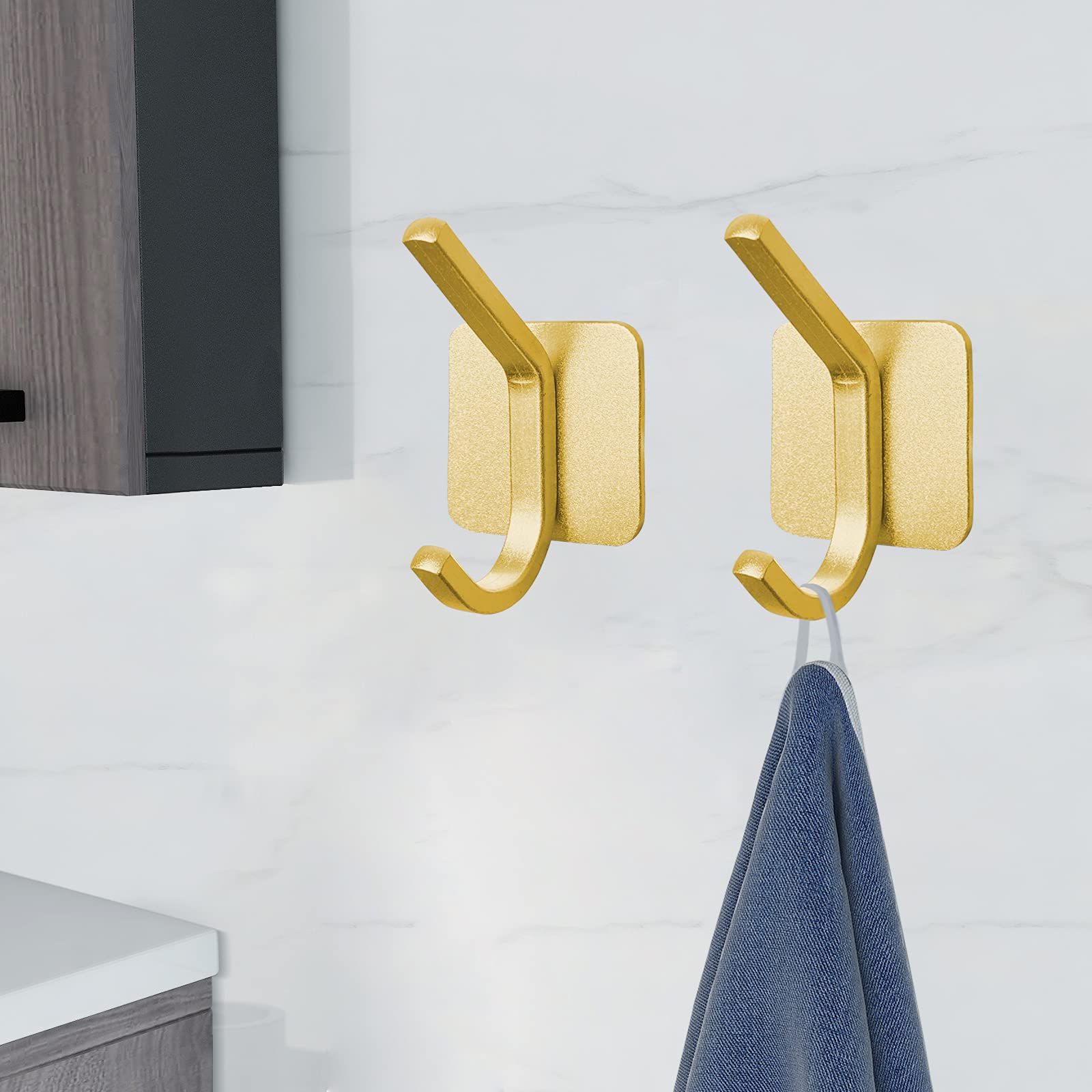 VAEHOLD Heavy Duty Adhesive Wall Hooks - Waterproof Aluminum Hanging Hooks for Coat, Hat, Towel, Robe, Key & Clothes - Strong Closet Hooks for Home, Kitchen, Bathroom & Office Use (6-Pack, Gold) - Perfect for Organizing & Space Saving in Small Apartments