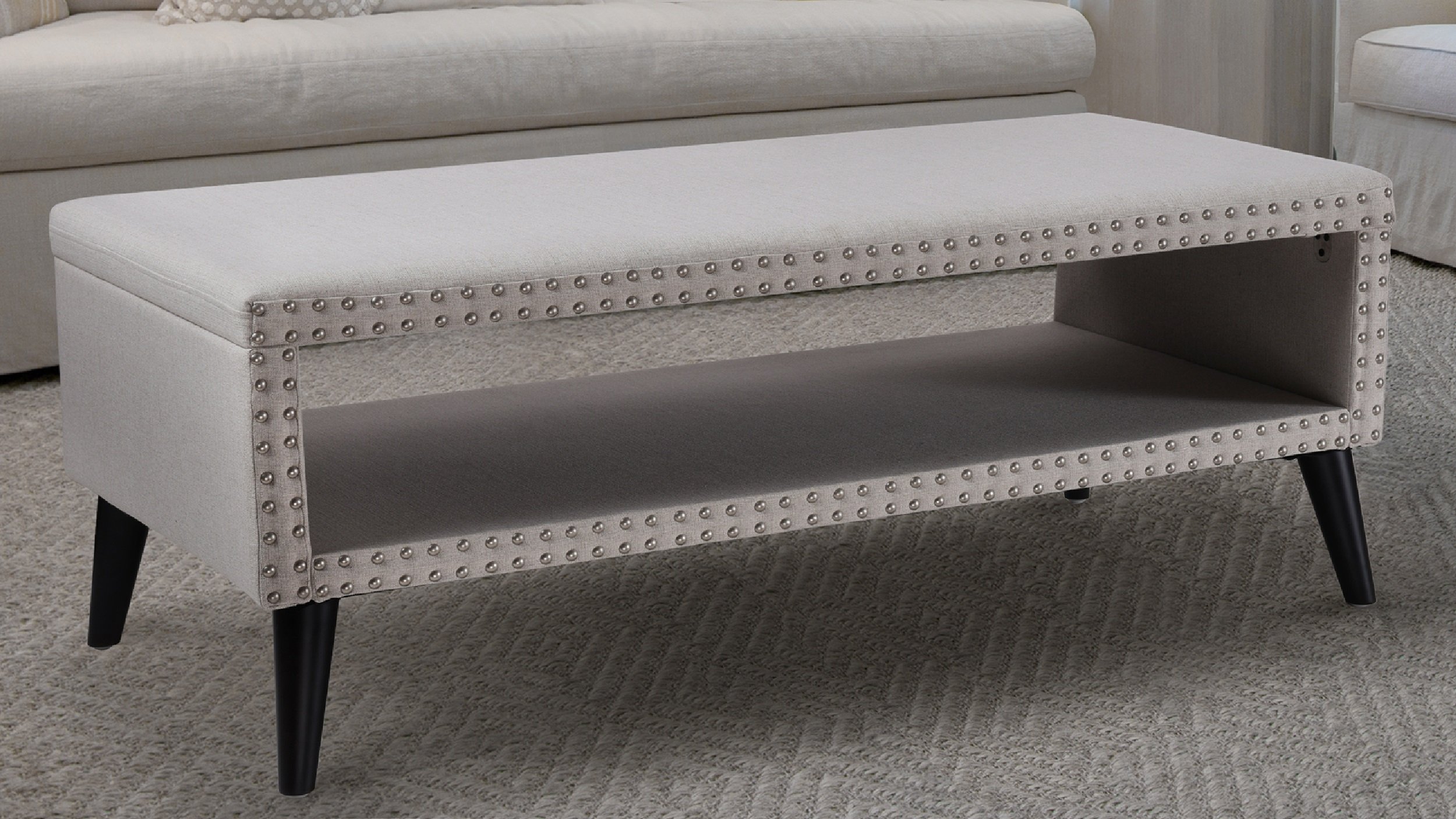 Jennifer Taylor Home Lorenzo Bench in Bone White - Stylish Entryway, Living Room, or Bedroom Seating with Upholstered Cushion