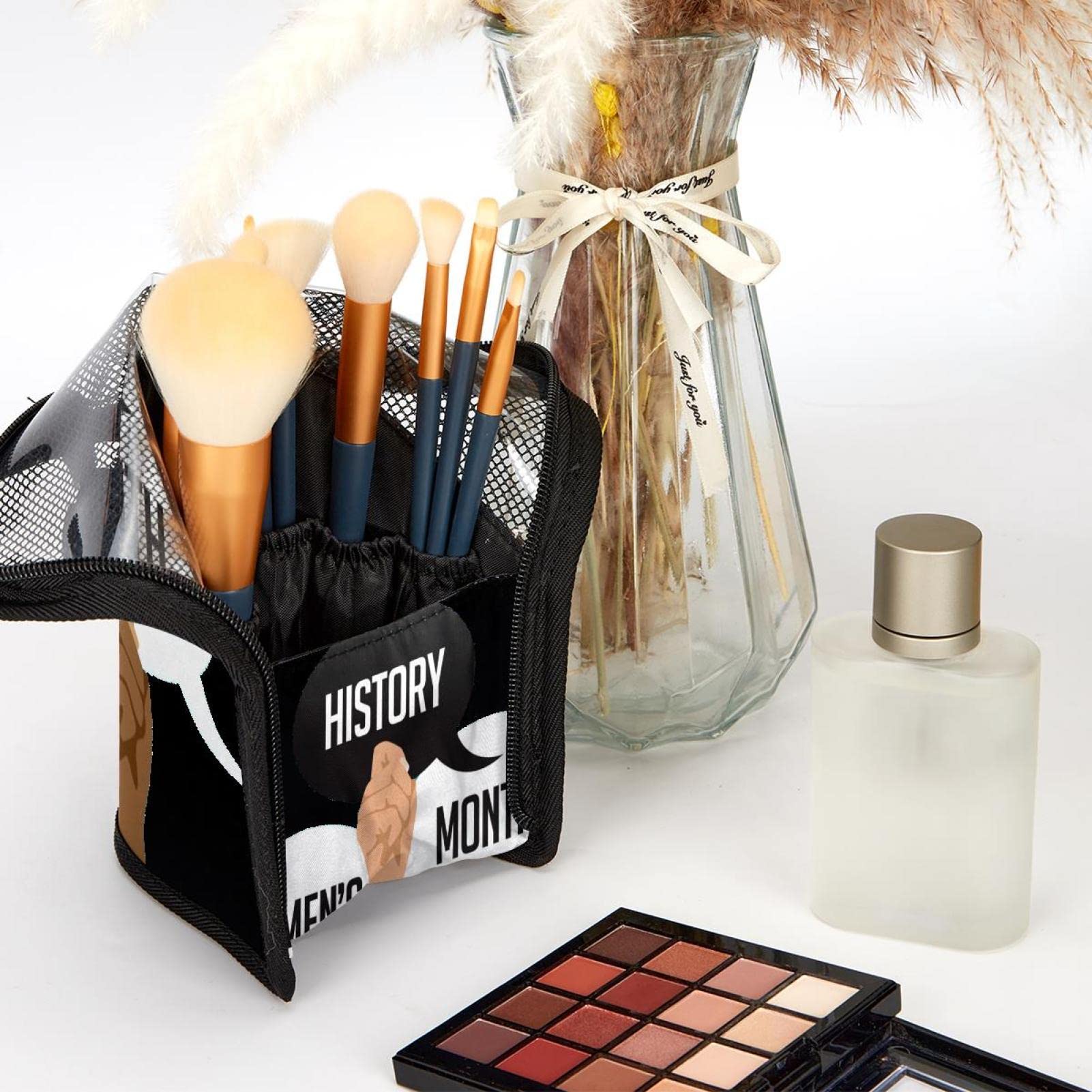 12-Piece Makeup Brush Organizer Bag with Portable Holder Case - Perfect Travel Cosmetic Brush Storage for Women | Great Gift for Women's History Month & Everyday Makeup Routine