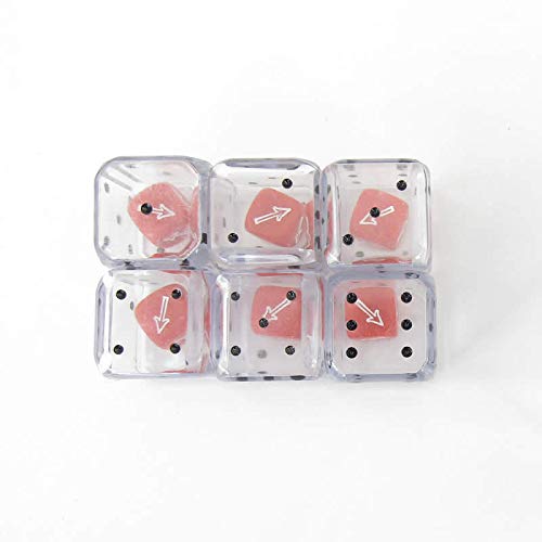 6-Pack Clear Double Dice with Red Arrow Inside - 25mm (1in) D6 Dice Set for Board Games, RPGs & Collectibles | Wondertrail