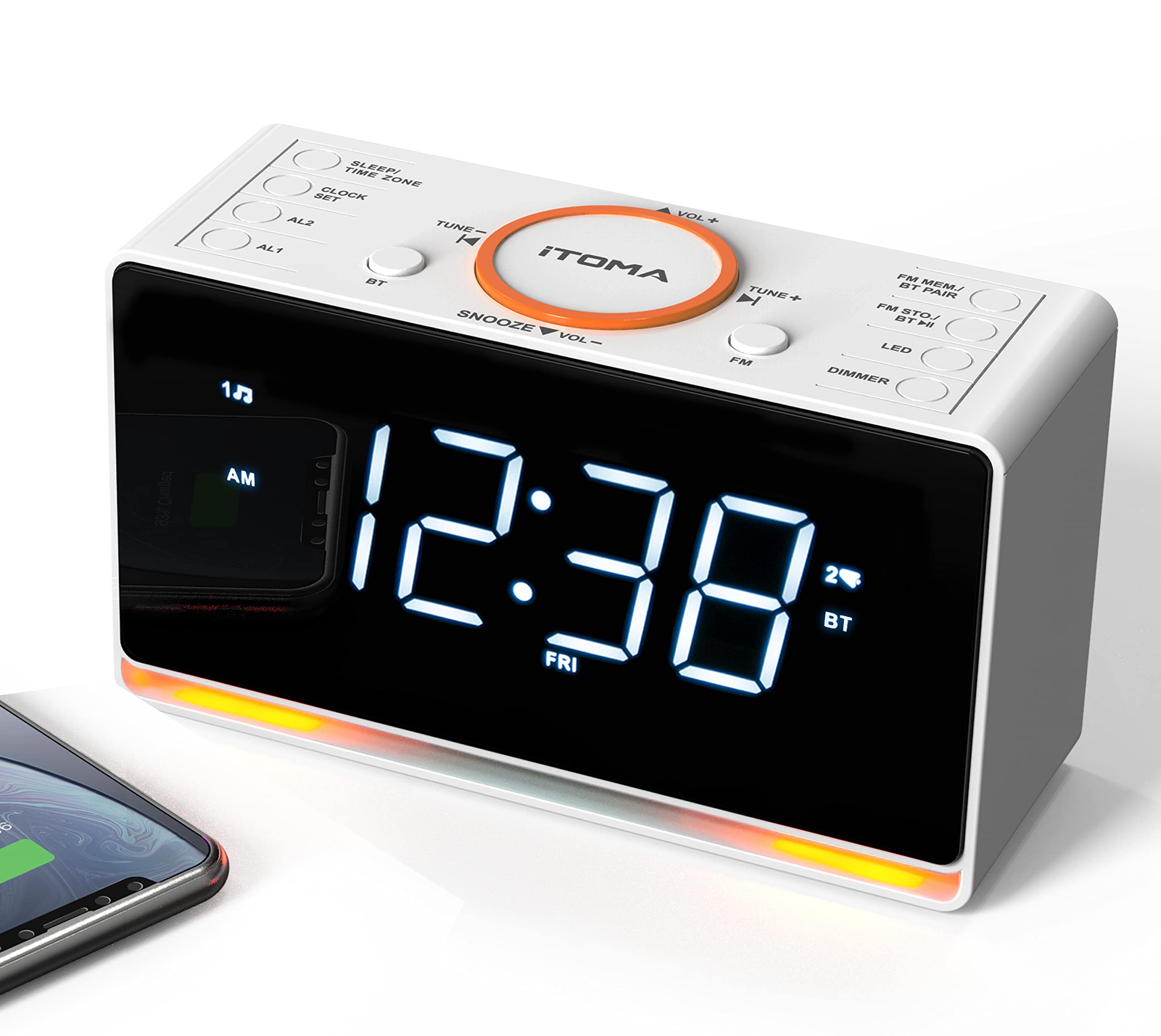 iTOMA Bluetooth Alarm Clock Radio with 1.4