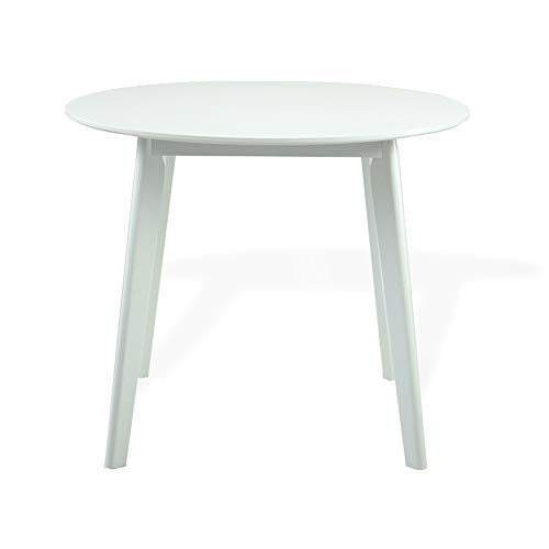 SK New Interiors 4-Piece Modern Dining Set - Round Solid Wood Table & Yumiko Chairs with Padded Seats (White Frame & Light Gray Cushion) - Perfect for Kitchen, Breakfast Nook & Small Space Dining Rooms
