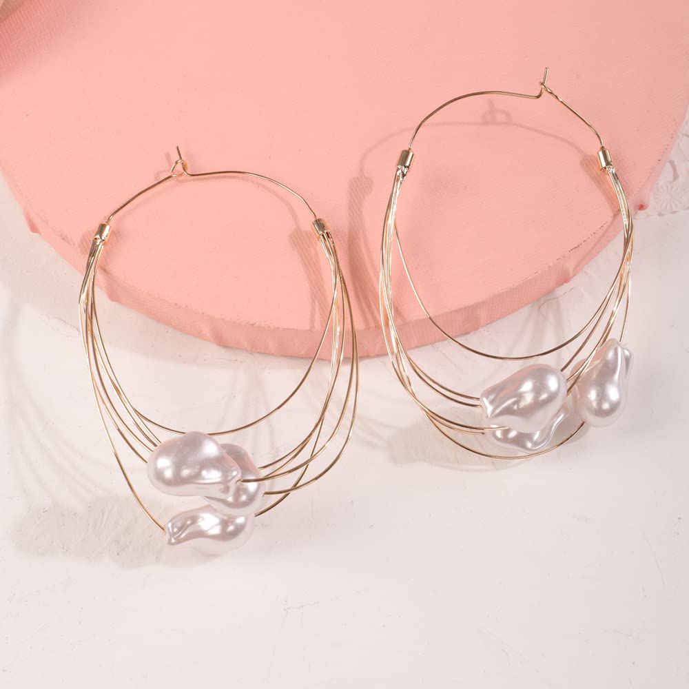 Missgrace Women's Boho Pearl Hoop Earrings - Trendy Bohemian Dainty Circle Statement Jewelry Set | Shiny Disco Bar Earrings for Parties, Weddings & Everyday Wear