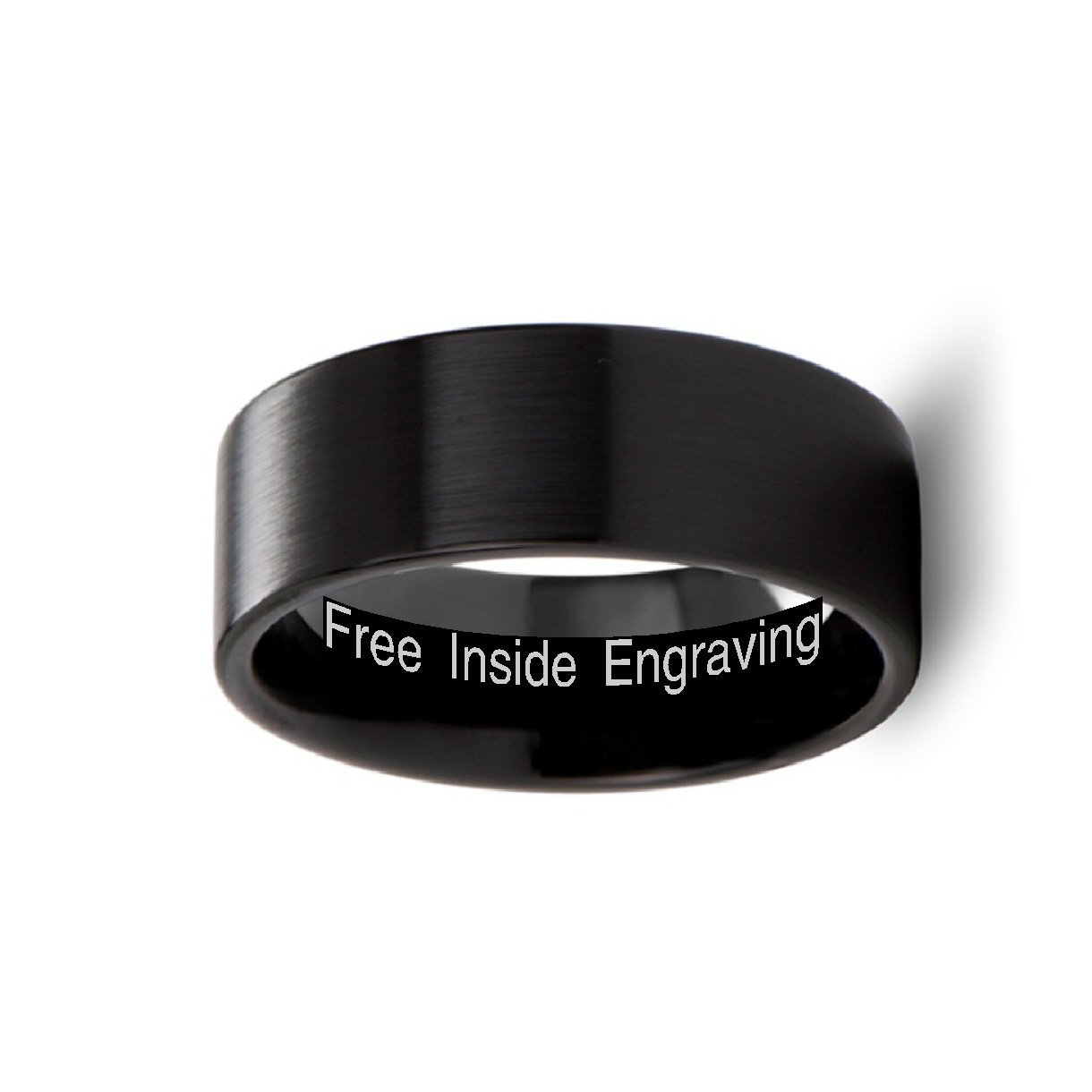 DRAKON 10mm Wide Black Brush Finished Ceramic Wedding Band Ring - Custom Inside Engraving for Personalized Gift - Perfect for Anniversaries, Engagements & Special Occasions