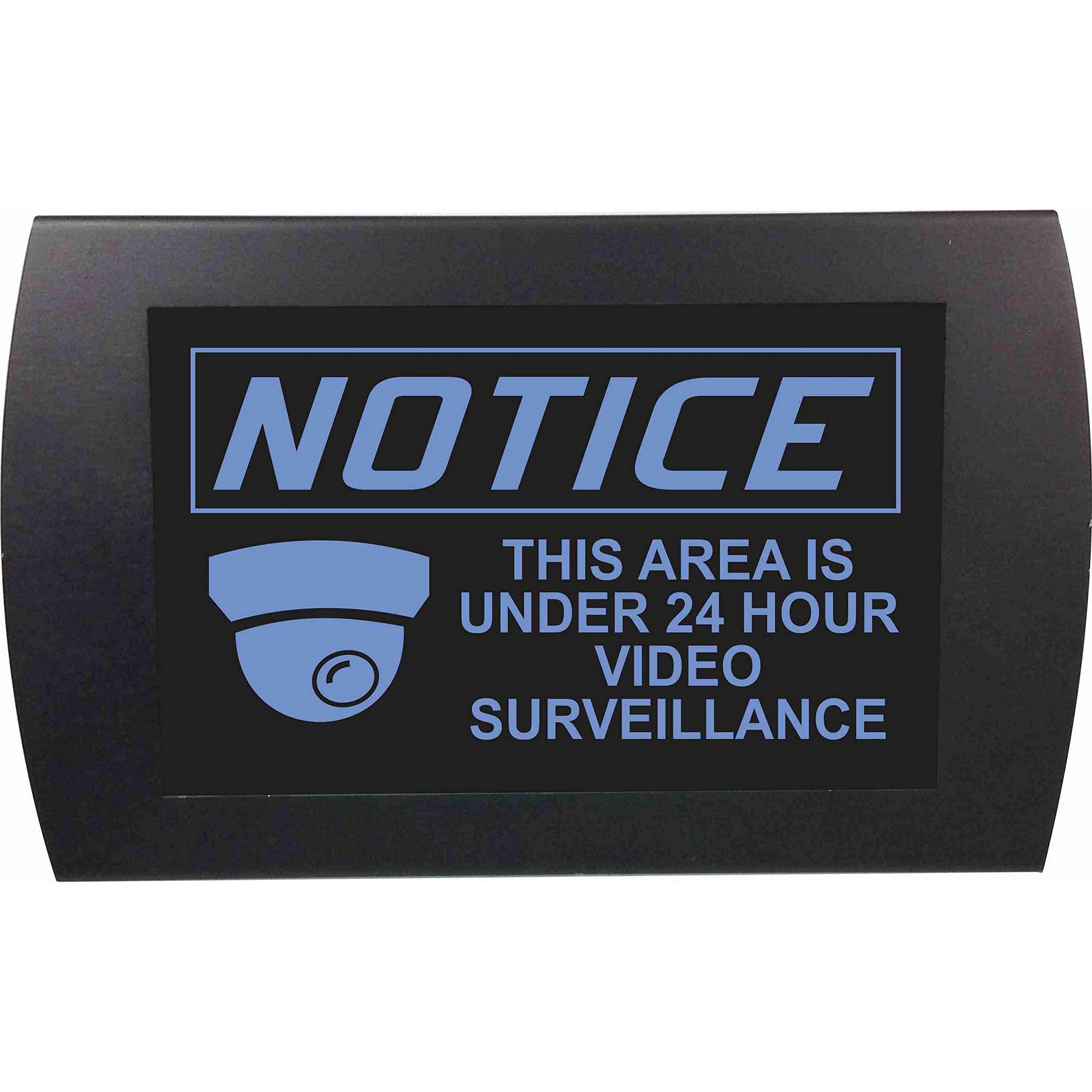 9x5.5 Inch 24 Hour Video Surveillance LED Warning Sign - Blue Security Alert Light for Home, Business & Property Protection