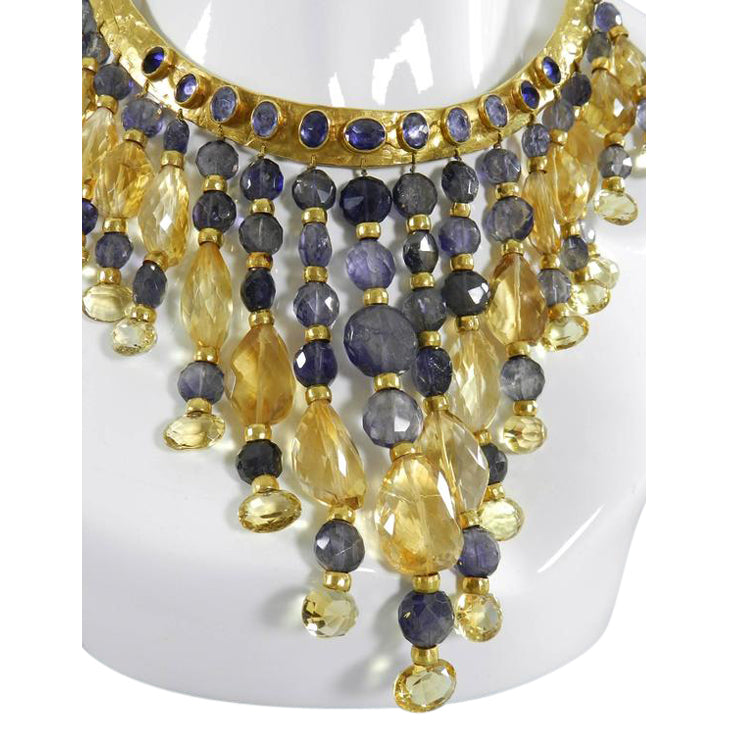 Eileen Coyne Tourmaline Hammered 22k Gold Fringe Necklace - Elegant Handmade Jewelry for Women - Perfect for Weddings, Parties & Special Occasions