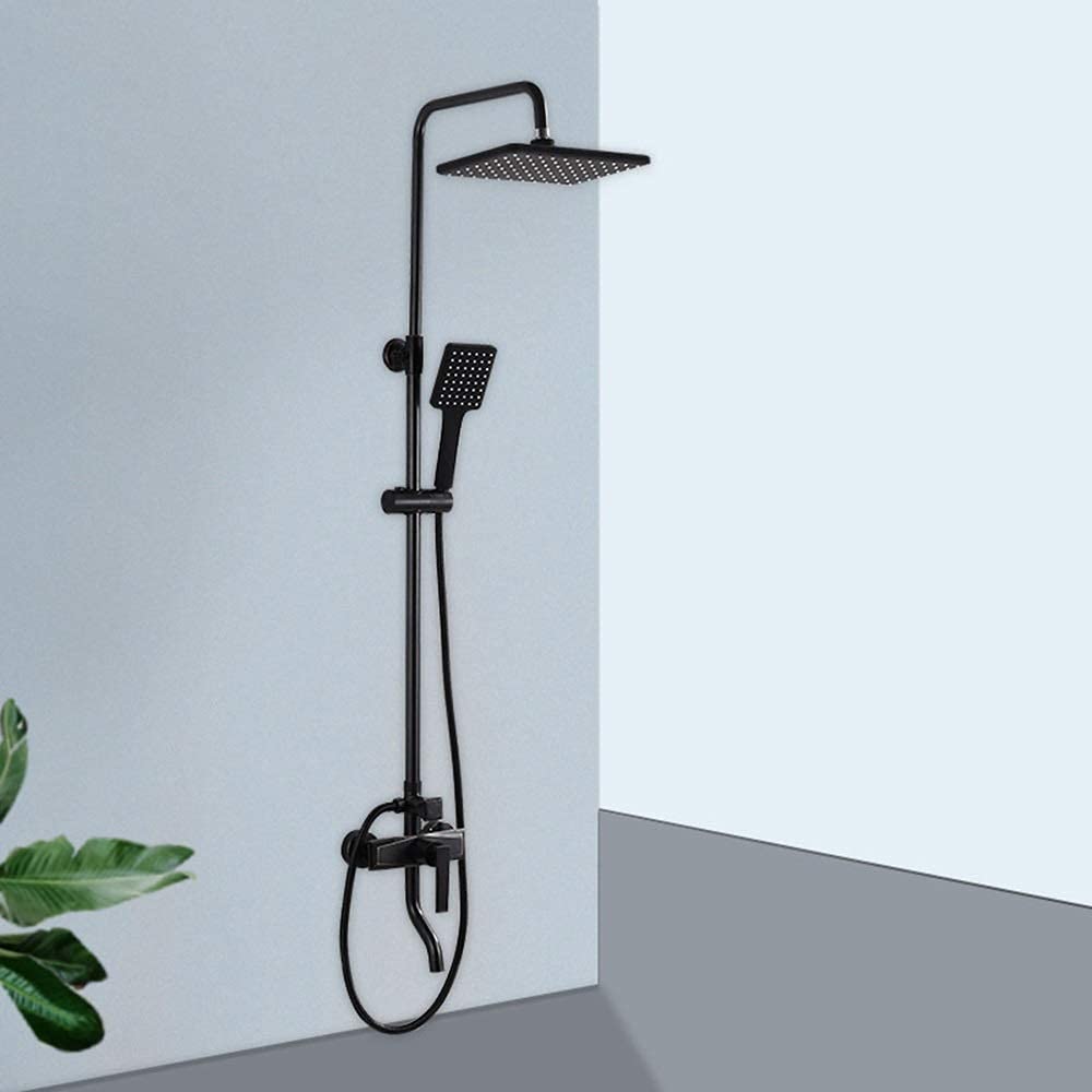 Premium Black Square Shower Set with Copper Faucet - 3 Spray Modes (Rain, Massage, Mist) - High Pressure Lift Shower System for Modern Bathroom Renovation | Ideal for Master Bath, Guest Bath & Spa Experience
