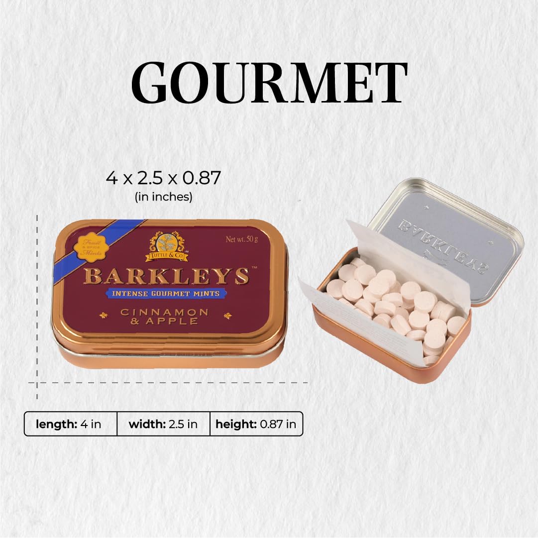 Barkleys Gourmet Cinnamon & Apple Mints - 6 Pack (6 x 50g) | Fresh Breath Mints for Office, Travel & After Meals
