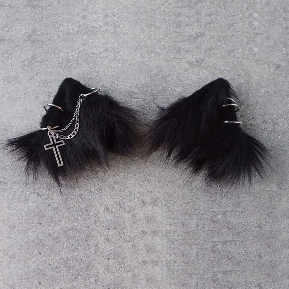 Gothic Punk Cat Ears Headband - VIGVAN Black Cross Cat Cosplay Accessories for Halloween, Anime Conventions & Gothic Fashion