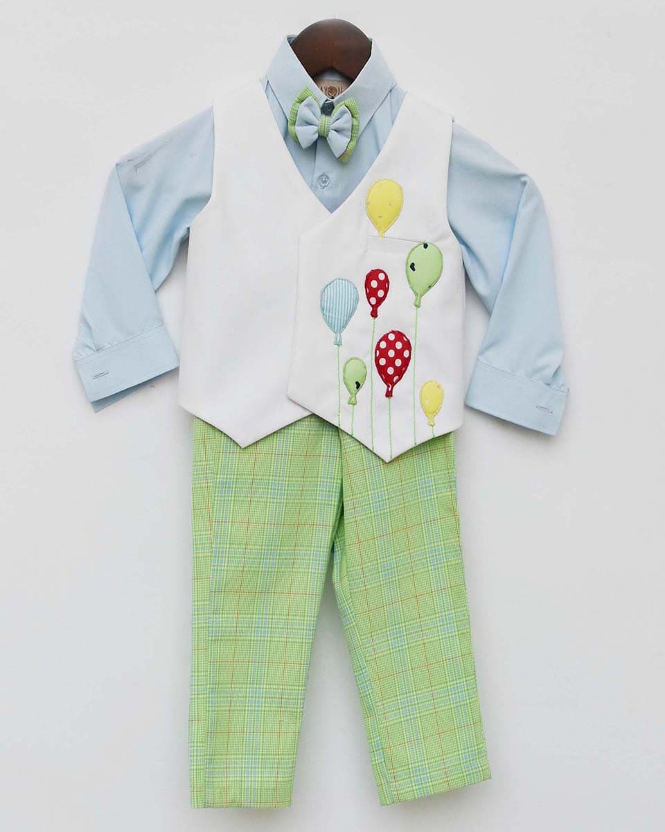 Pre-Order Stylish Green Check Pants with Balloon Waistcoat - Perfect for Casual Outings, Parties & Office Wear
