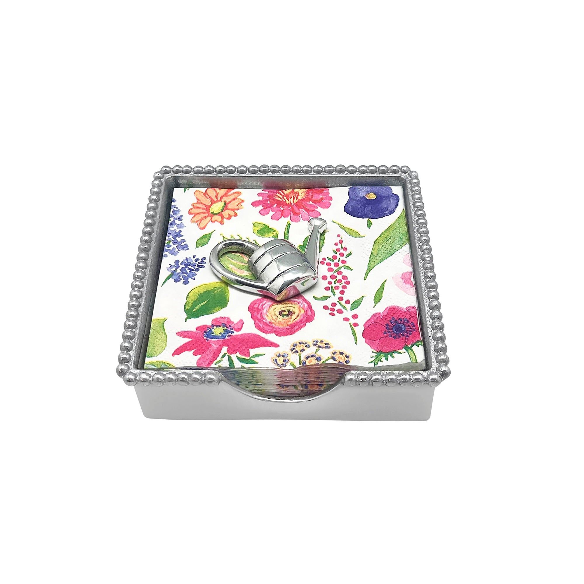 Elegant Beaded Napkin Holder Box Set for Wedding, Party & Home Decor - Watering Can Design Table Setting Accessories