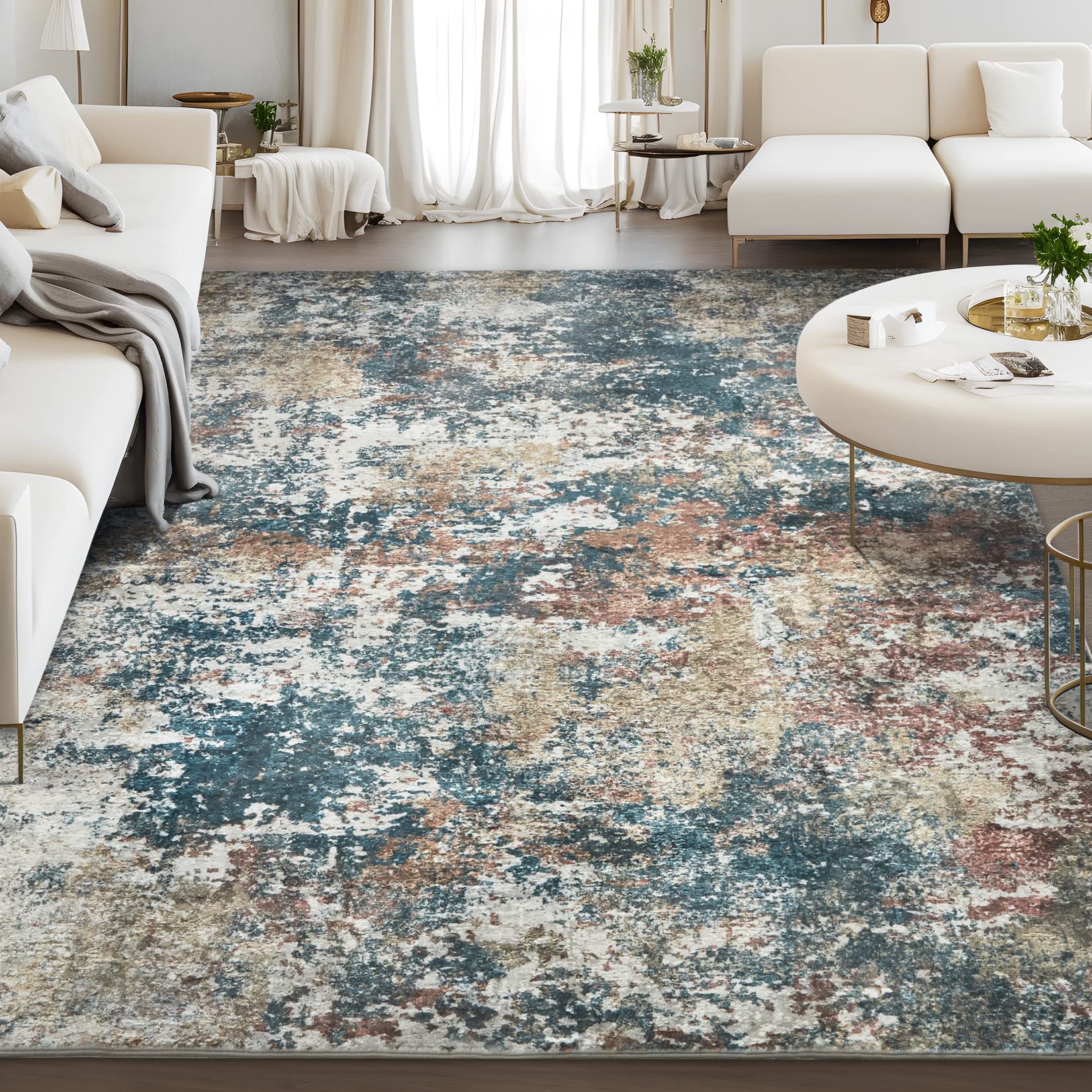 Soft Fluffy 8x10 Area Rug - Abstract Washable Plush Carpet for Living Room, Bedroom, Kitchen & Dining Room - Large Accent Rug for Home Office & Nursery Decor (Multi-Color) - Perfect for Cozy Spaces & Modern Interior Design