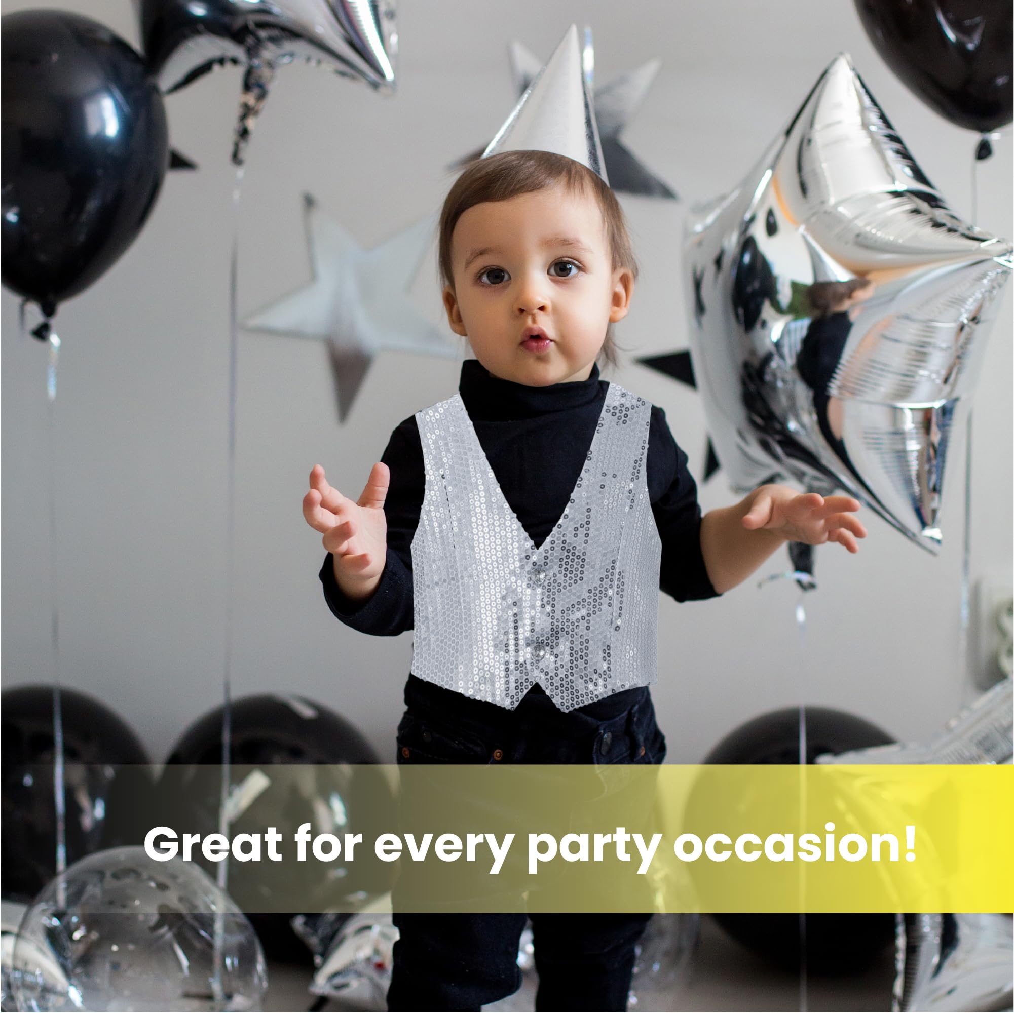 Dress Up America Sequin Vest for Kids - Silver Shiny Dance Vest for Boys & Girls - Party Costume for Performances, Dance Recitals, and Birthday Celebrations