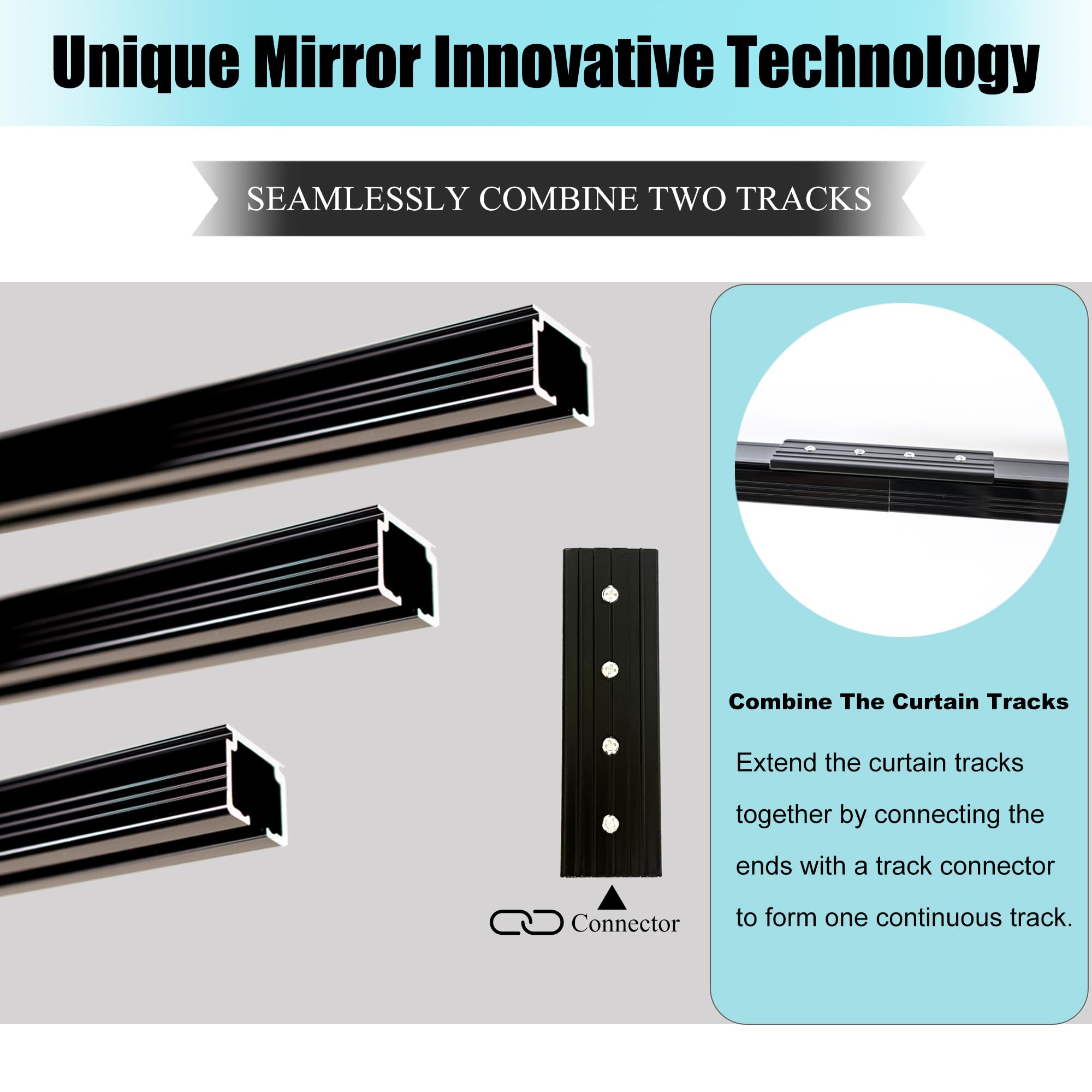 Heavy Duty Ceiling Curtain Track Rod - Black Wall Mount Room Divider Rail System with Rollers & Hooks for 6-9ft - Perfect for RV, Bedroom, Office and Home Partitioning