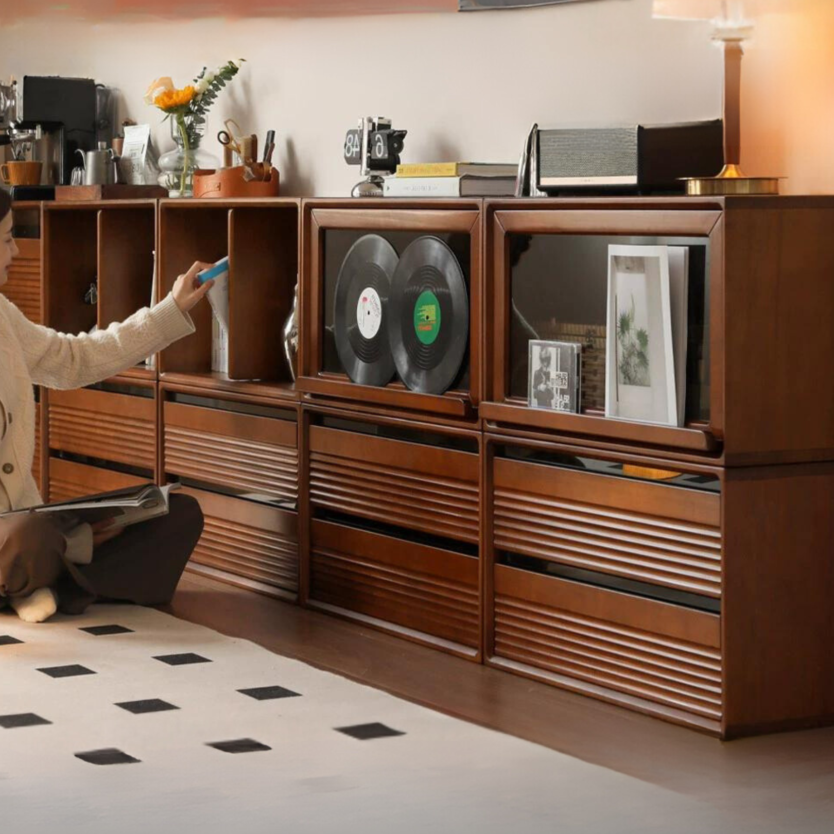 Solid Wood Medieval Floor TV Cabinet - Black Walnut, Cherry, Poplar - Perfect for Living Room, Bedroom & Home Theater Setup