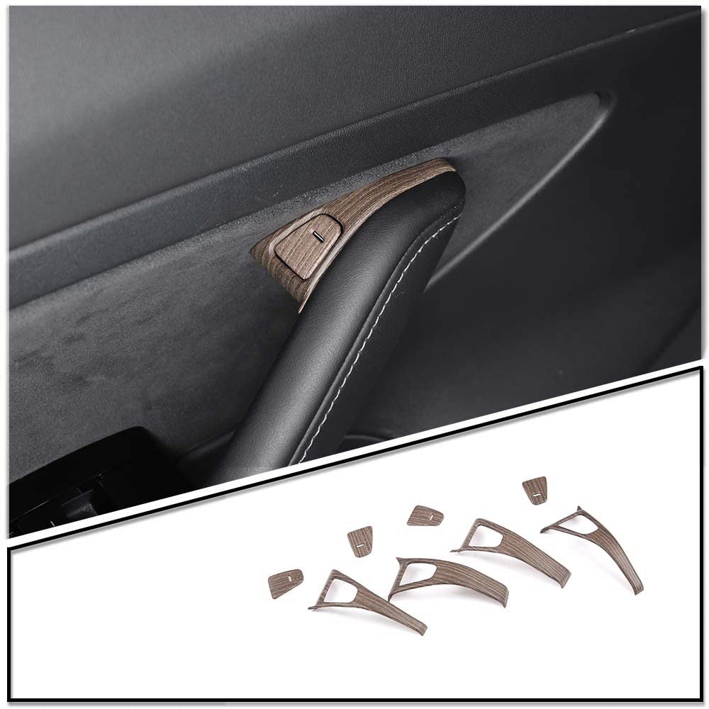 8-Piece ABS Car Door Lock Button Frame Cover for Tesla Model 3 & Model Y 2018-2020 - Pear Wood Grain Interior Trim Upgrade - Perfect for Enhancing Door Lock Switch Appearance & Protection - MCUNVX-2665527