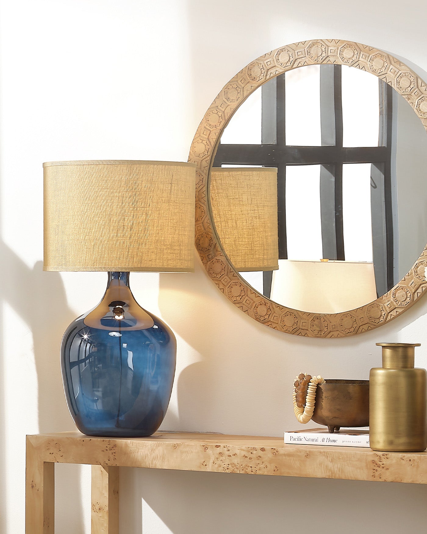 XL Navy Blue Plum Jar Lamp - Vintage Style Glass Table Lamp for Living Room, Bedroom, or Office Decor