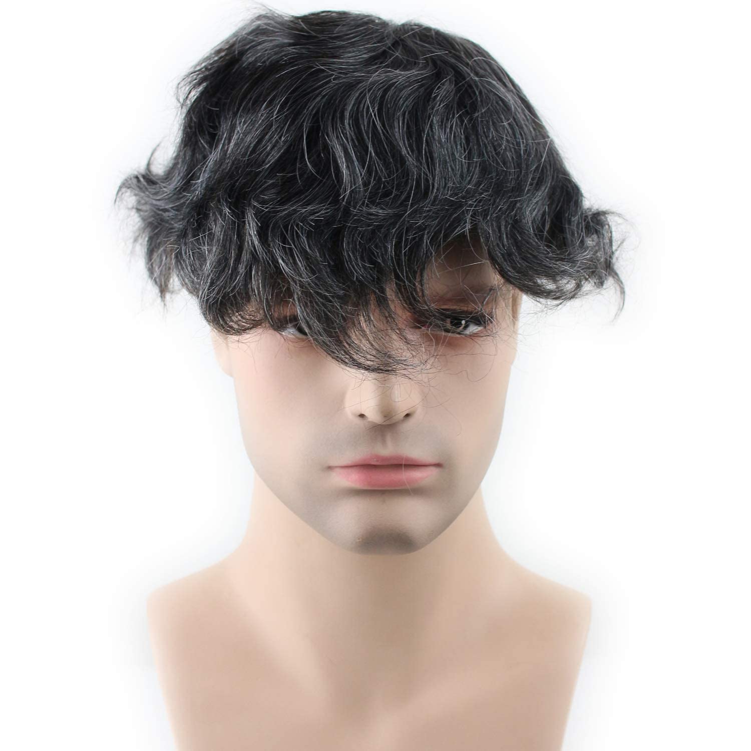 Natural Real Human Hair French Lace Toupee with PU Thin Skin for Men - 1B Mix 20% Grey Hair Replacement System | Perfect for Daily Wear, Special Occasions & Hair Loss Solutions