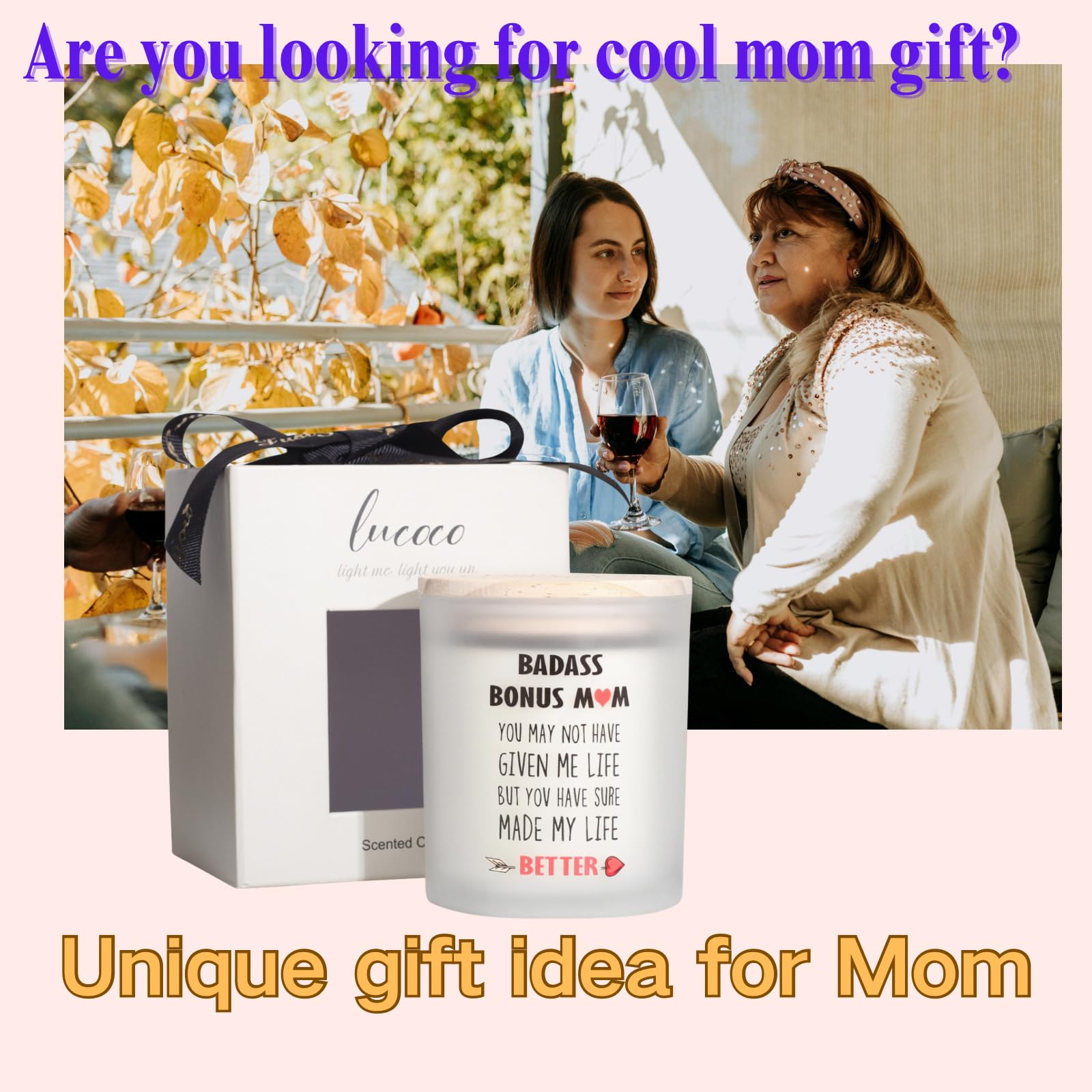 Funny Mother-in-Law Stepmom Birthday Gift Set - Bonus Mom, Boyfriend's Mom & Girlfriend's Mom Present - 10oz Scented Lavender Candle for Mother's Day - Ready to Gift - Perfect for Holidays, Housewarming & Relaxation Gifts