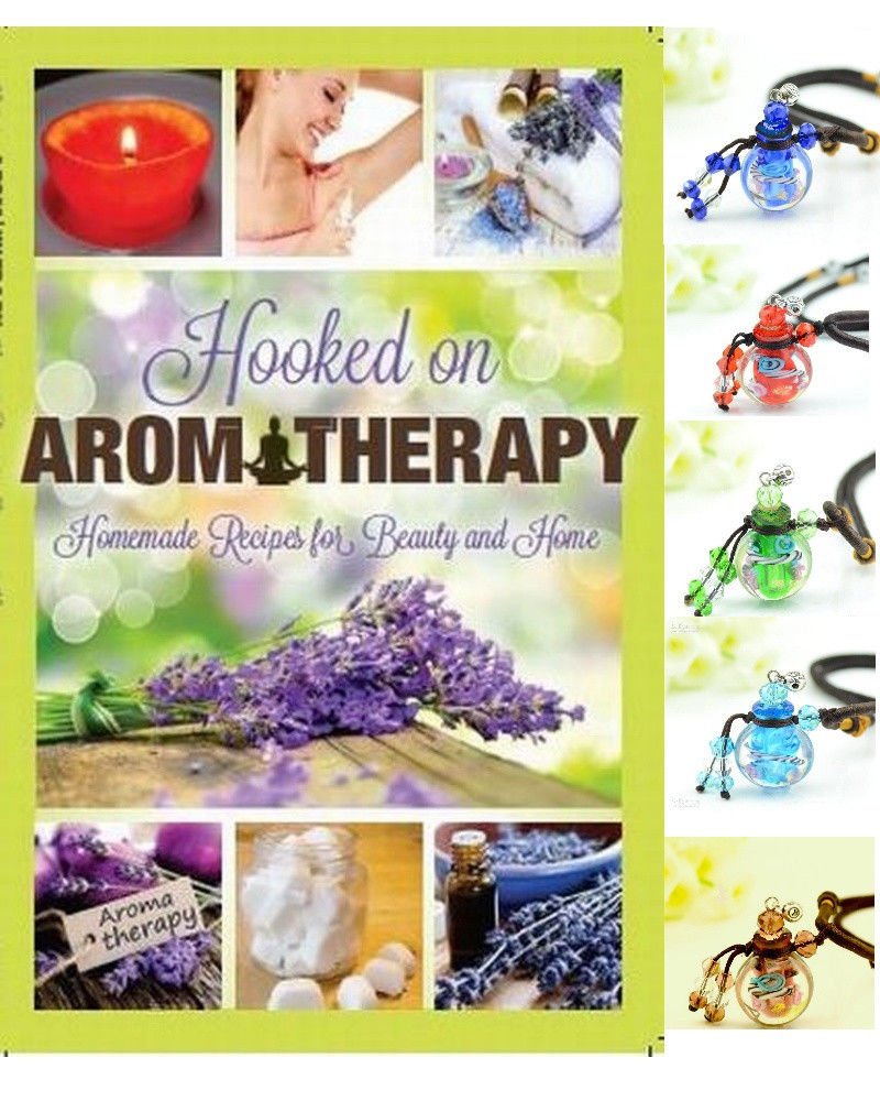 Aromatherapy Necklace with Essential Oil Diffuser & Hooked on Aromatherapy Recipe Book - Peppermint Scented Bottle for Relaxation, Stress Relief & Home Fragrance | Perfect for Yoga, Meditation & Self-Care Gifts