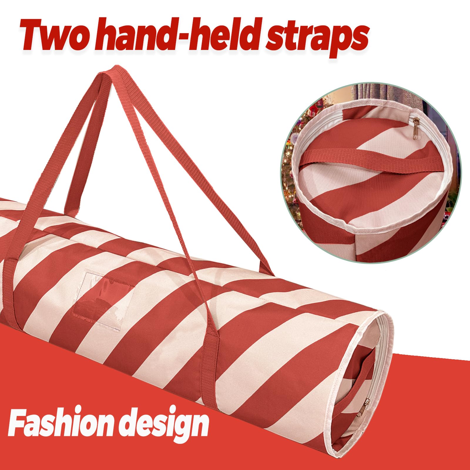 Premium Christmas Wrapping Paper Organizer - Gift Wrap & Holiday Decorations Storage Bag with Round Red Stripe Design - Perfect for Organizing Xmas, Birthday & Party Supplies (Ideal for Home, Office & Craft Room Organization)
