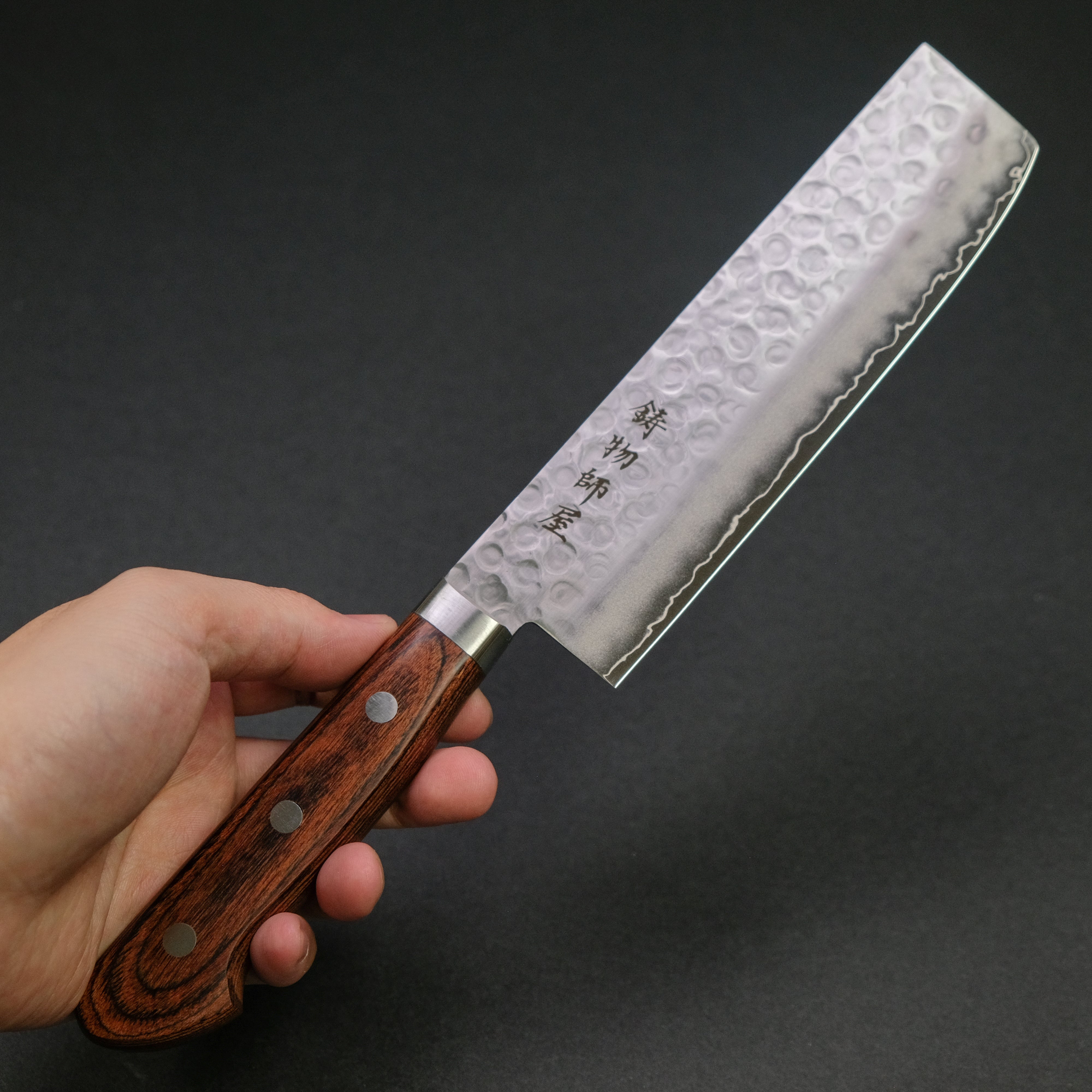 Hitohira Imojiya HG Tsuchime Nakiri Knife 165mm - Japanese Carbon Steel Blade with Imitation Mahogany Handle - Perfect for Sushi, Vegetables & Asian Cuisine Prep