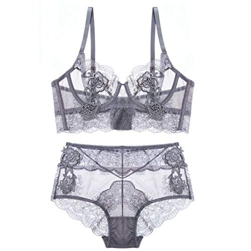 ZEGOO Women's Lace Embroidery Push Up Bra & High Waist Panty Set - Sexy Comfortable Everyday Underwear for Work, Date & Special Occasions