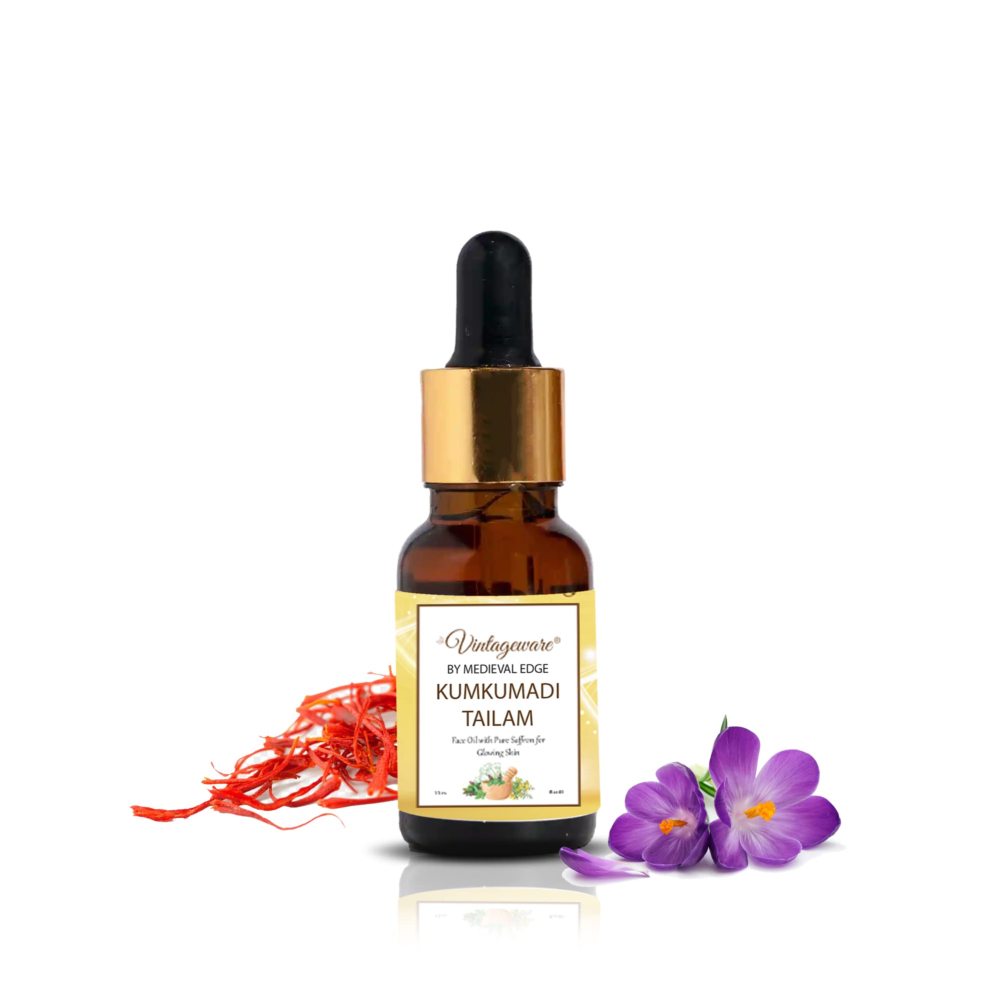 Vintageware Kumkumadi Thailam Ayurvedic Face Oil - 10ml for Glowing Skin, Radiant & Youthful Complexion | Natural Anti-Aging Treatment for Dry & Dull Skin | Perfect for Nighttime Skincare Routine & Daily Facial Massage