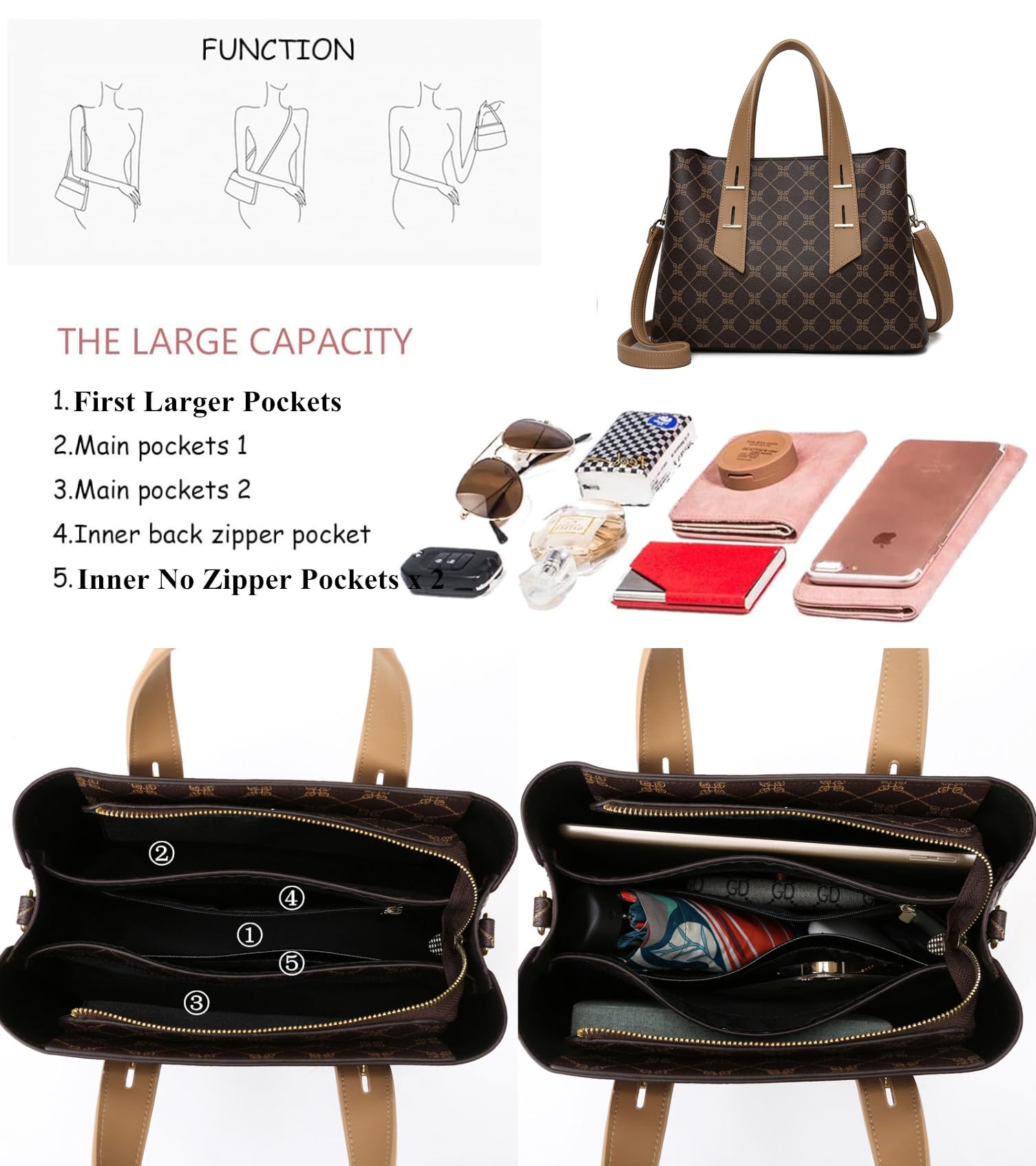 Women's PU Leather Crossbody Handbag - Tote & Shoulder Bag for Work & Travel