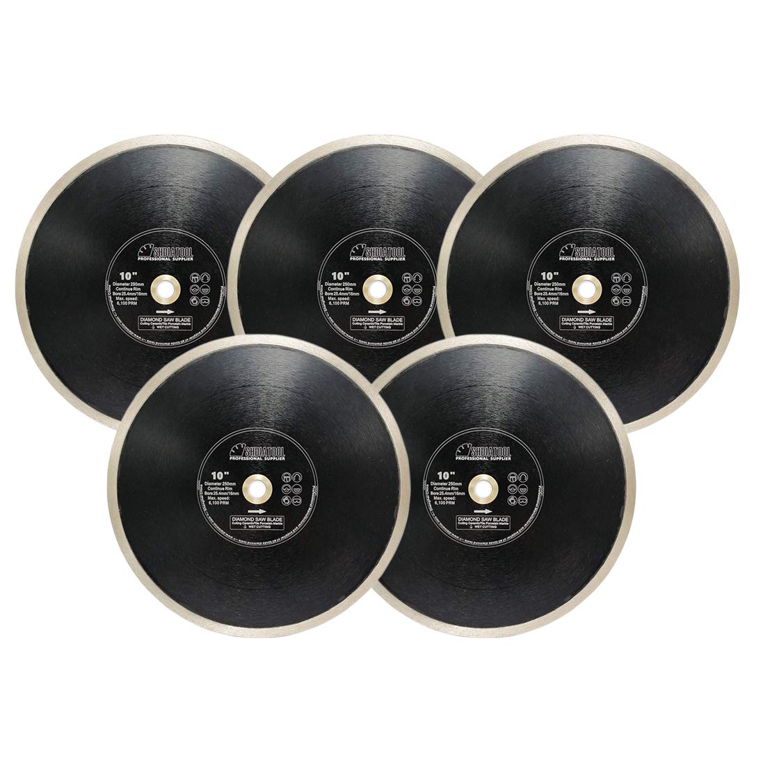 10 Inch Diamond Ceramic Tile Saw Blade - Continuous Rim Wet Cutting for Porcelain, Granite, Marble (5-Pack) | Perfect for DIY Home Renovation & Professional Tile Installation Projects