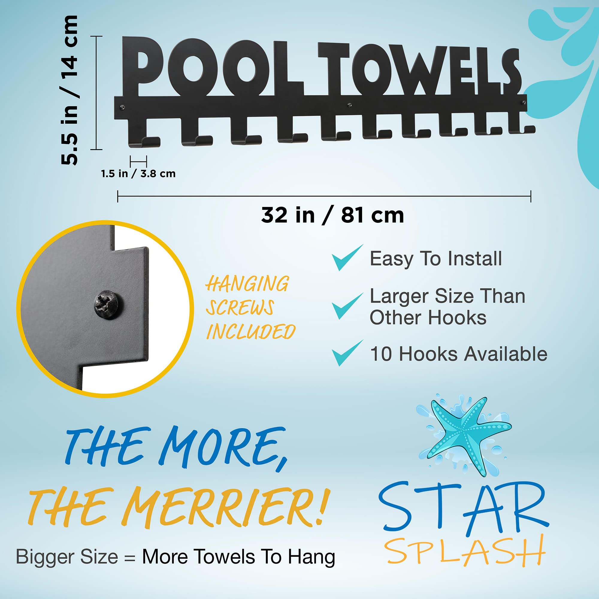 **Stainless Steel Pool Towel Rack – 10-Hook Outdoor & Indoor Towel Holder for Swimming Pool, Beach, and Bathroom – Rust-Proof Towel Hanger & Drying Rack for Poolside Decor**