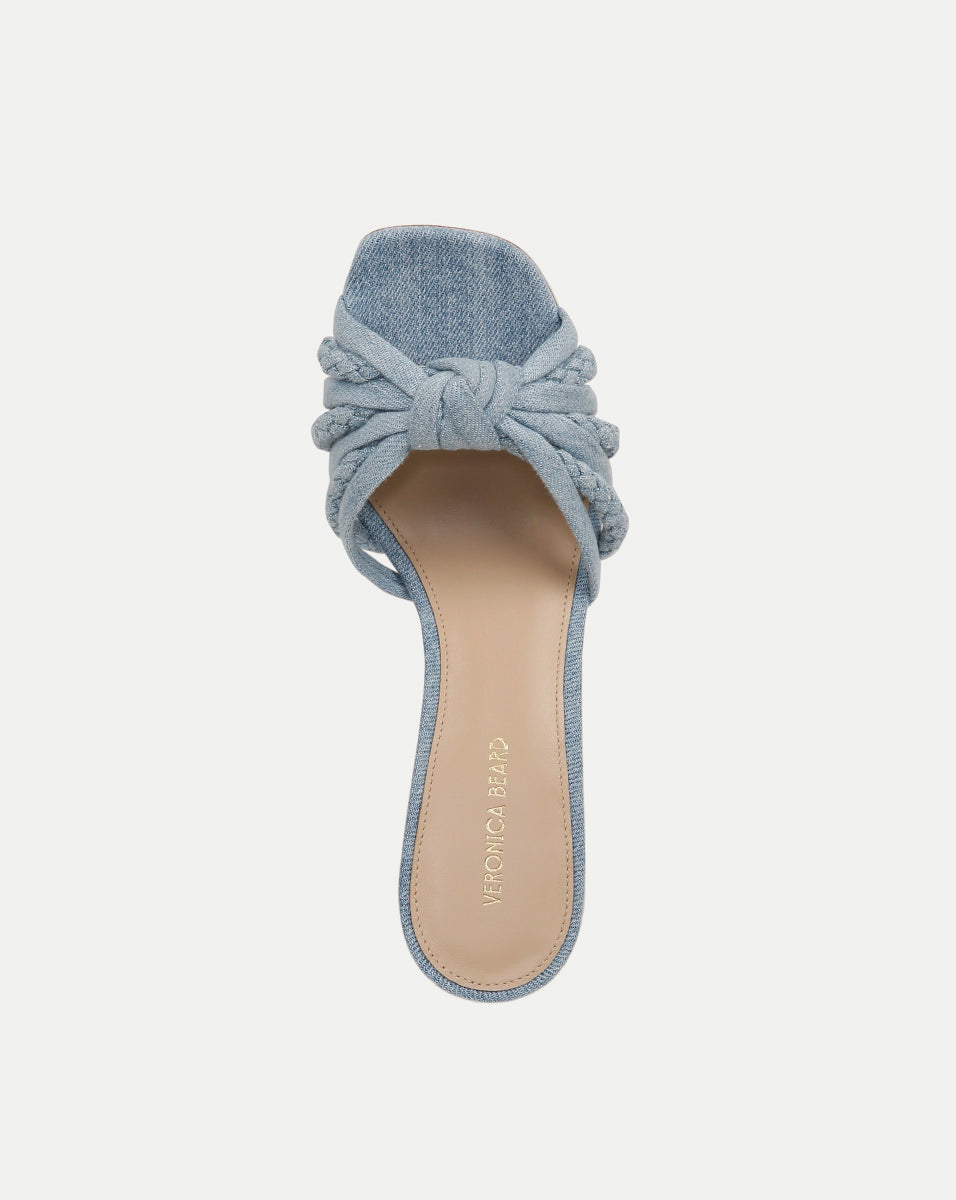 Misa Denim Knot Front Sandal - Women's Fashion Sandals with Adjustable Straps for Summer, Beach & Casual Outfits