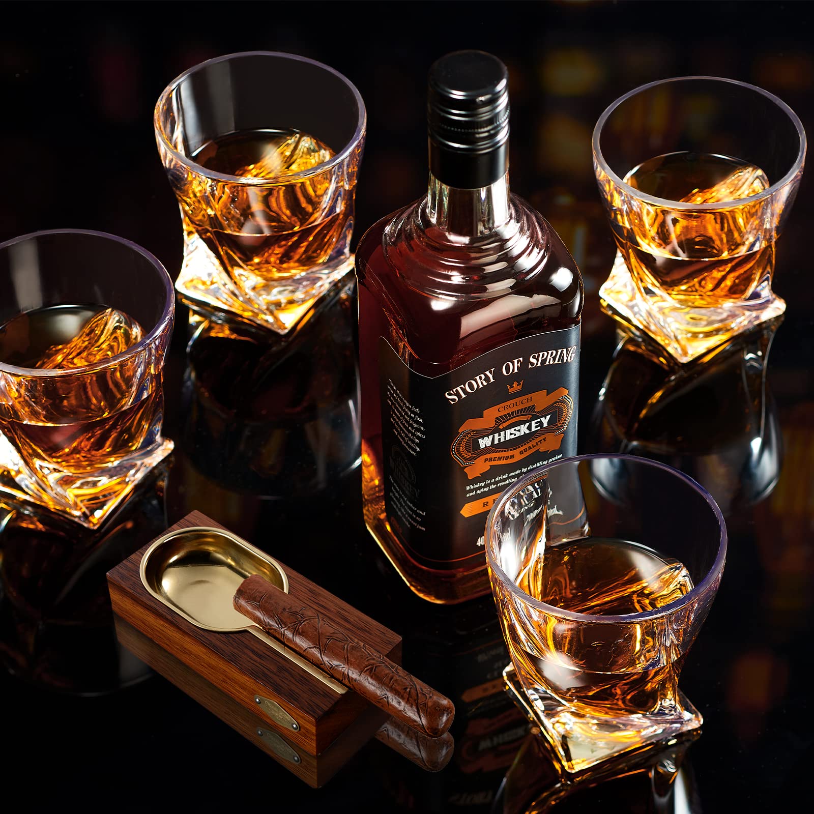 Vintage Whiskey Glasses Set of 4 - 10oz Rocks Glasses for Bourbon, Scotch & Rum - Perfect for Home Bar & Gifts
