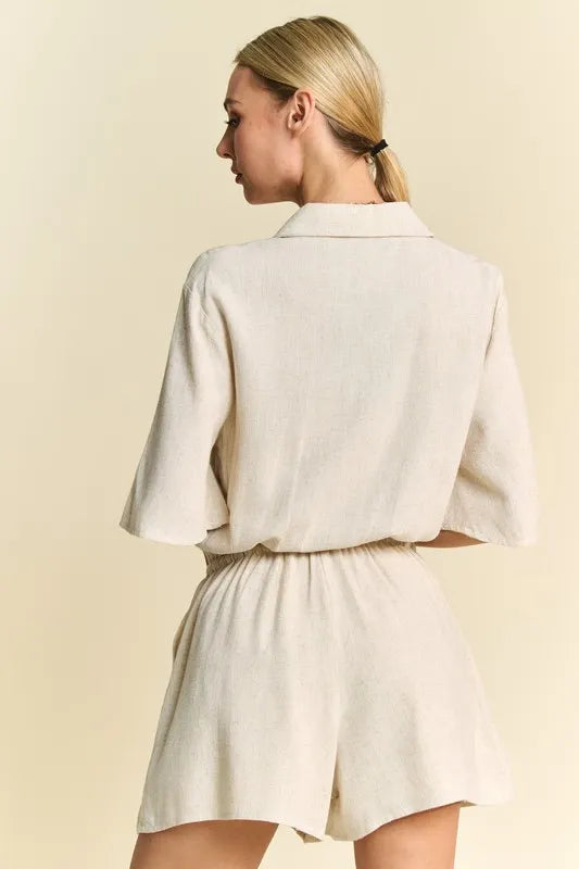 Stylish Women's Drawstring Waist Button Down Shirt Romper Jumpsuit - Casual Summer Outfit for Beach, Vacation & Date Night