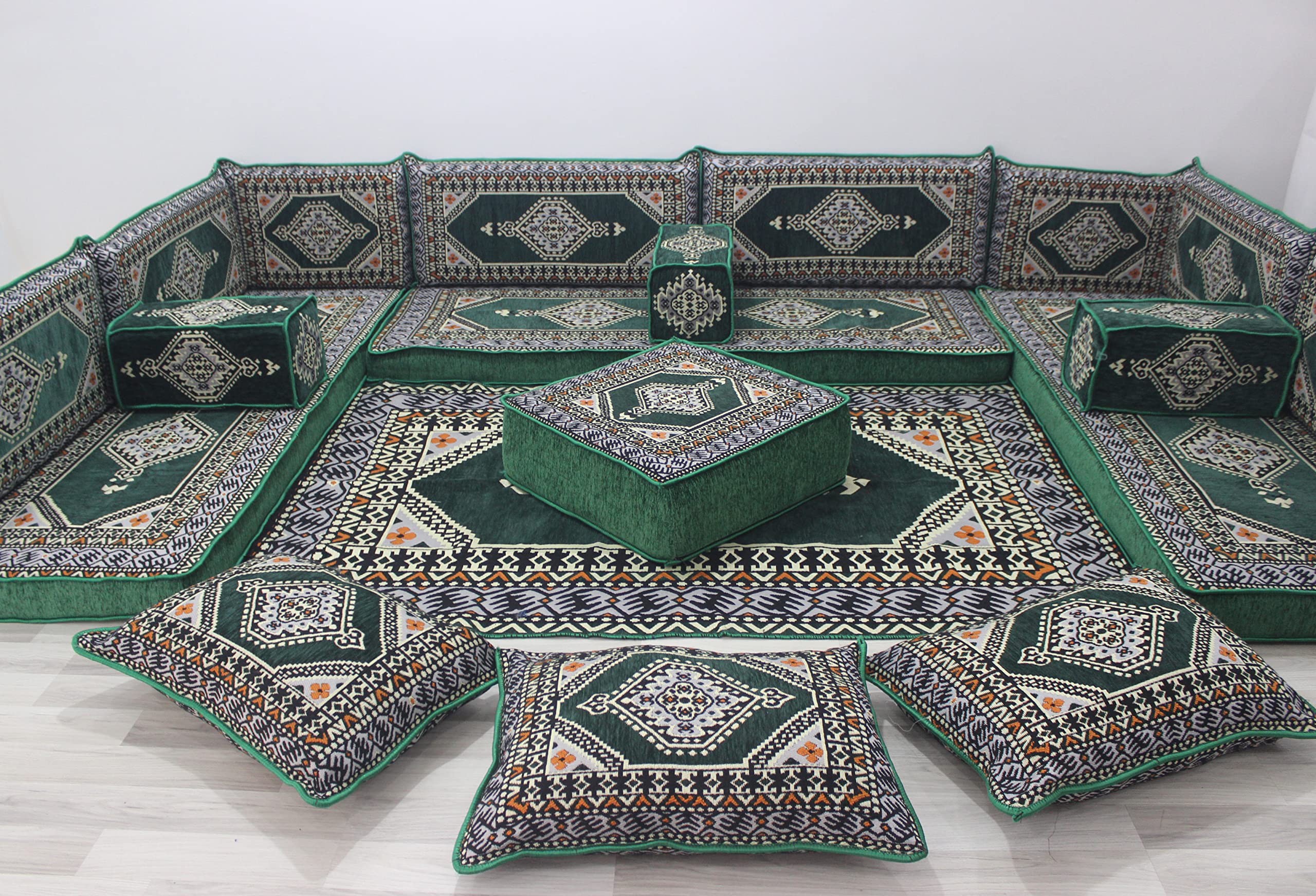 U-Shaped Arabic Sofa Set - Modern Majlis Floor Couch with Cushions & Pillows | Cozy Indoor Living Room Seating for Home, Lounge & Cultural Gatherings | Perfect for Family Relaxation & Entertaining Guests