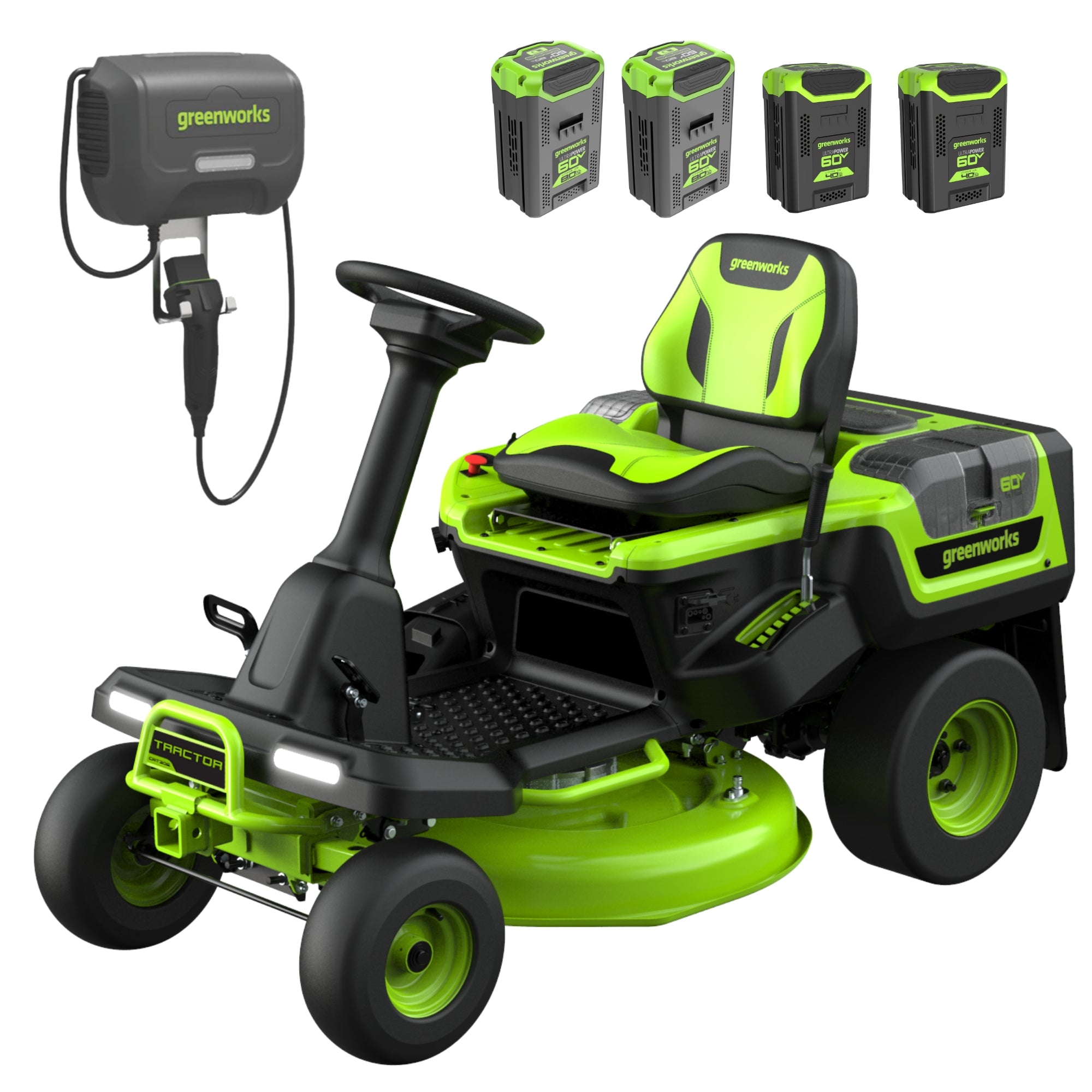 60V 30-Inch CrossoverT Riding Lawn Tractor with (2) 8.0Ah & (2) 4.0Ah Batteries + 600W Charger - Perfect for Large Yard Maintenance and Landscaping