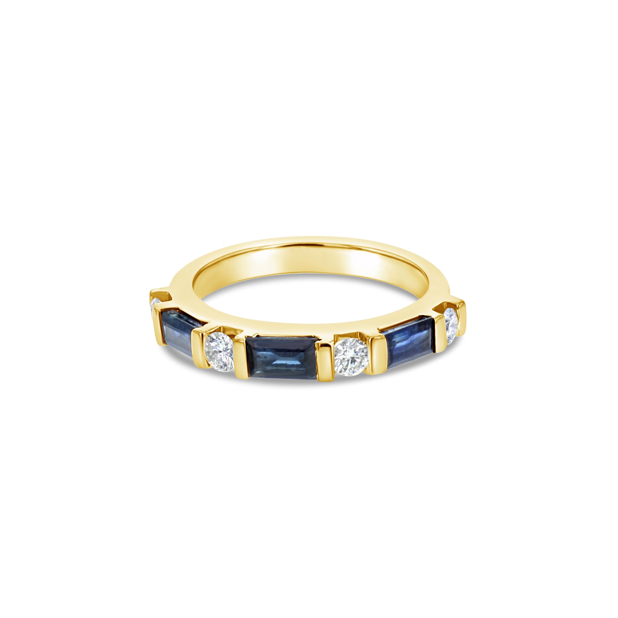 14K Gold Sapphire and Diamond Baguette Wedding Band - 0.31cttw Elegant Stackable Ring for Women, Perfect for Engagement, Anniversary & Bridal Jewelry Gifts