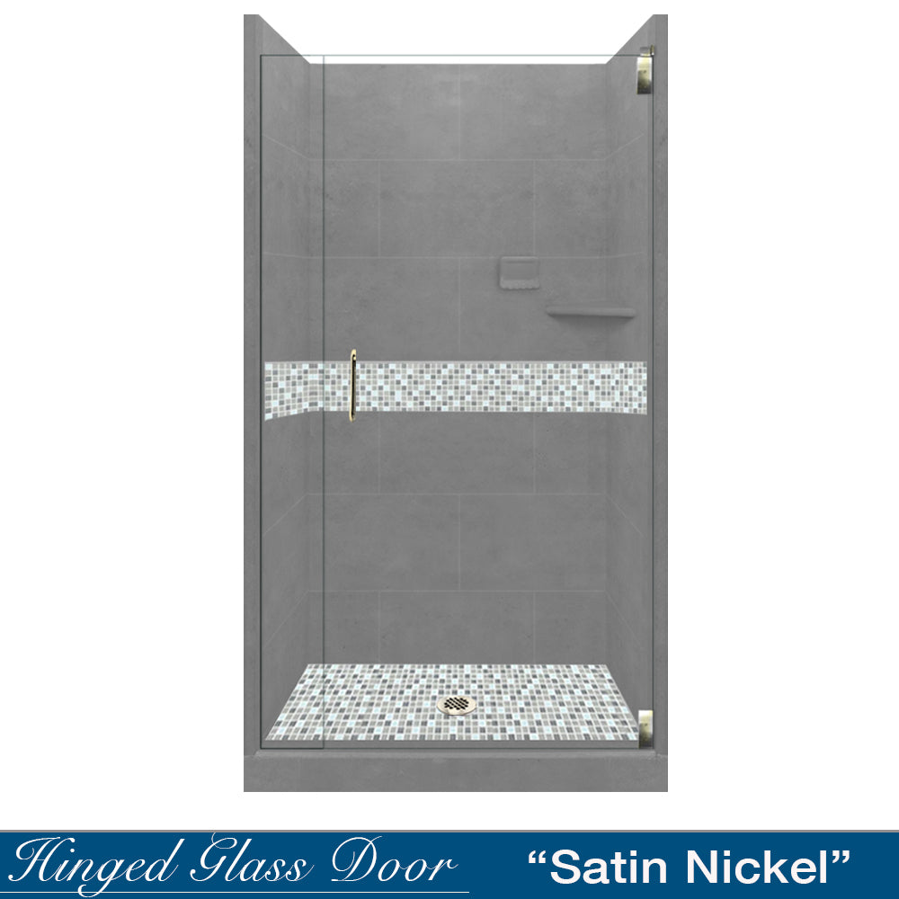 Alcove Wet Cement Sistine Stone & Del Mar Mosaic Accent Tile - DIY Shower Remodel Kit for Bathroom Renovation | Waterproof Backsplash & Flooring Solution