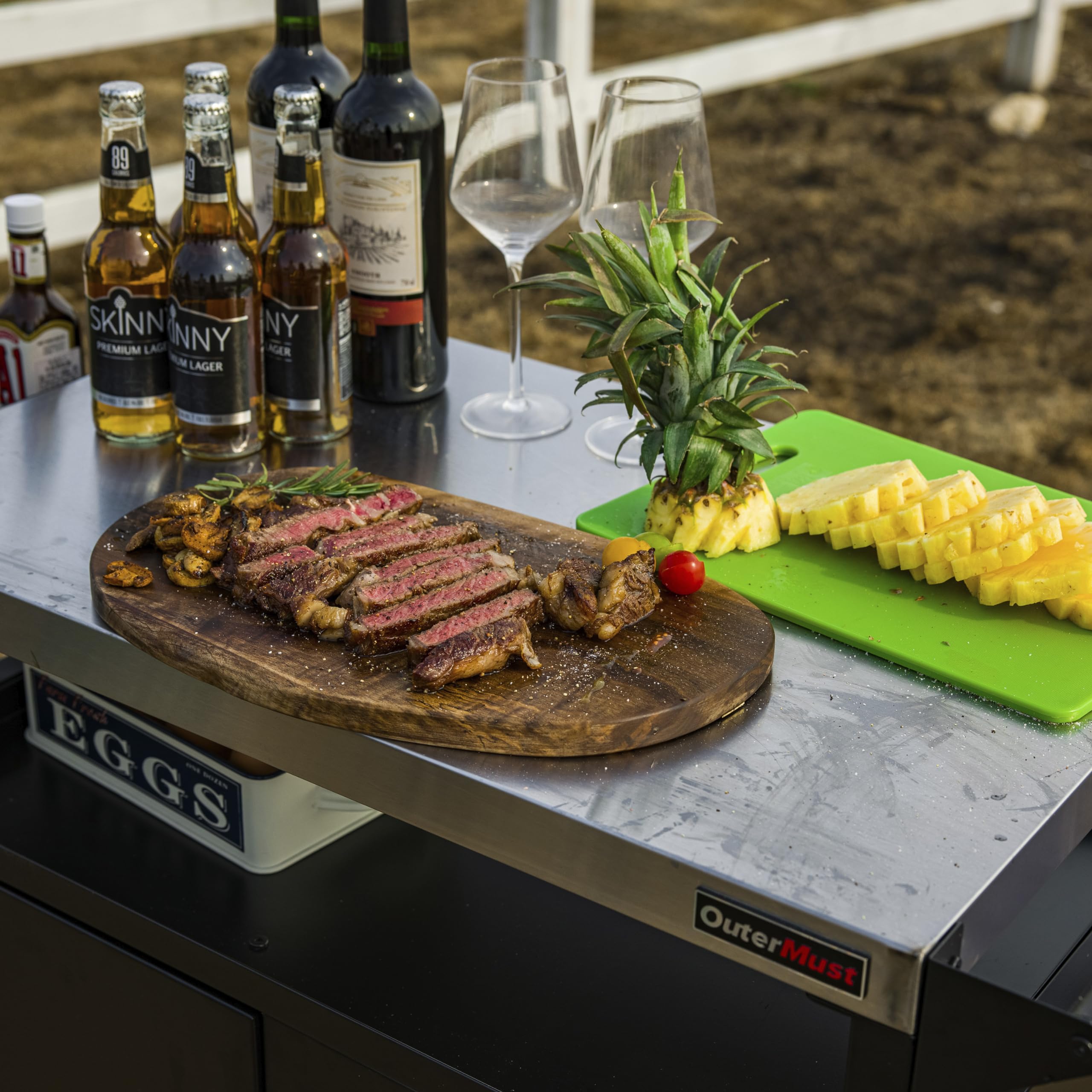 Premium Outdoor Grill Table & Kitchen Cabinet - Portable Prep Station with Storage for BBQ, Pizza Oven & Entertaining | Silver & Black | Patio, Backyard & Camping Use