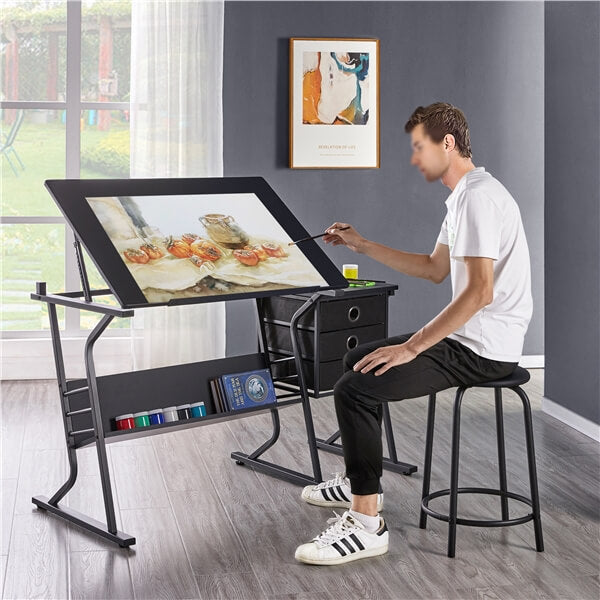 Yaheetech Adjustable Drafting Table for Artists & Architects - Ergonomic Drawing Desk with Tilting Top & Storage Shelf - Perfect for Home Office, Studio & Classroom Use