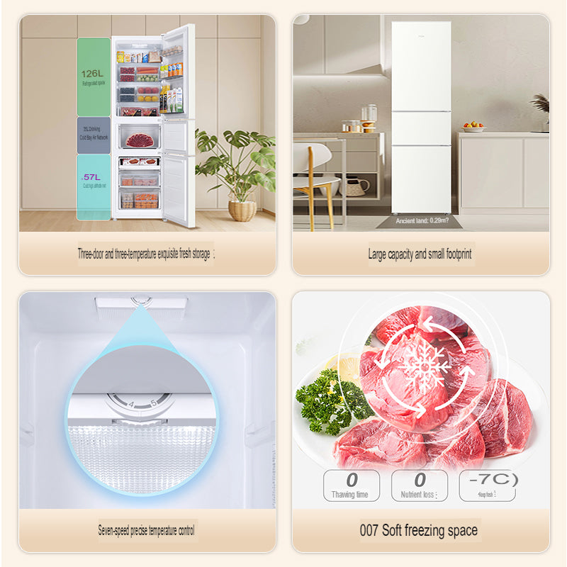 Haier BCD-218LHC300GL 218L 3-Door Refrigerator - Energy Efficient, Frost-Free, Adjustable Shelves - Perfect for Small Kitchens, Apartments & Dorm Rooms